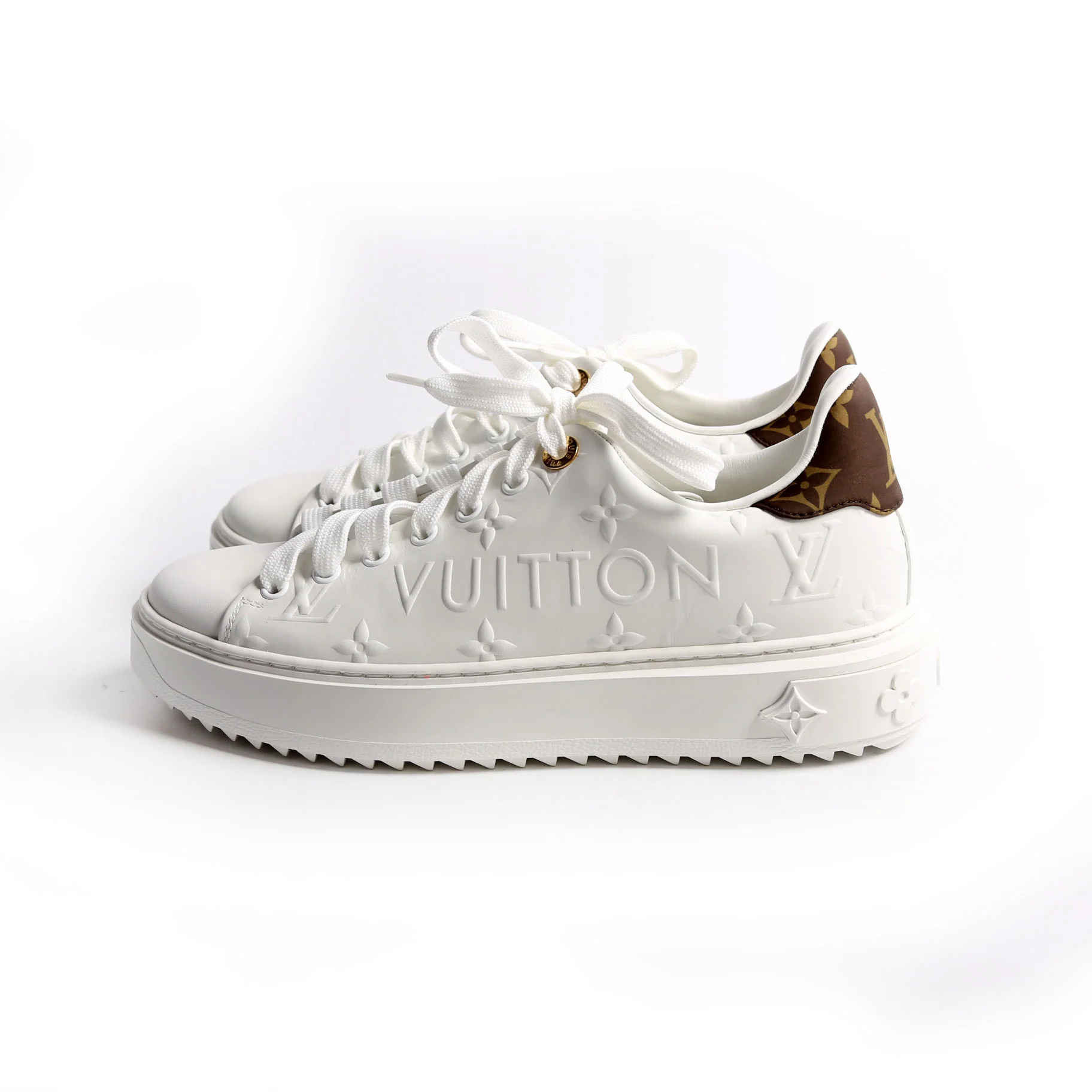 Timeout Empreinte Monogram Leather Sneakers Size 37.5 White - Image 3
