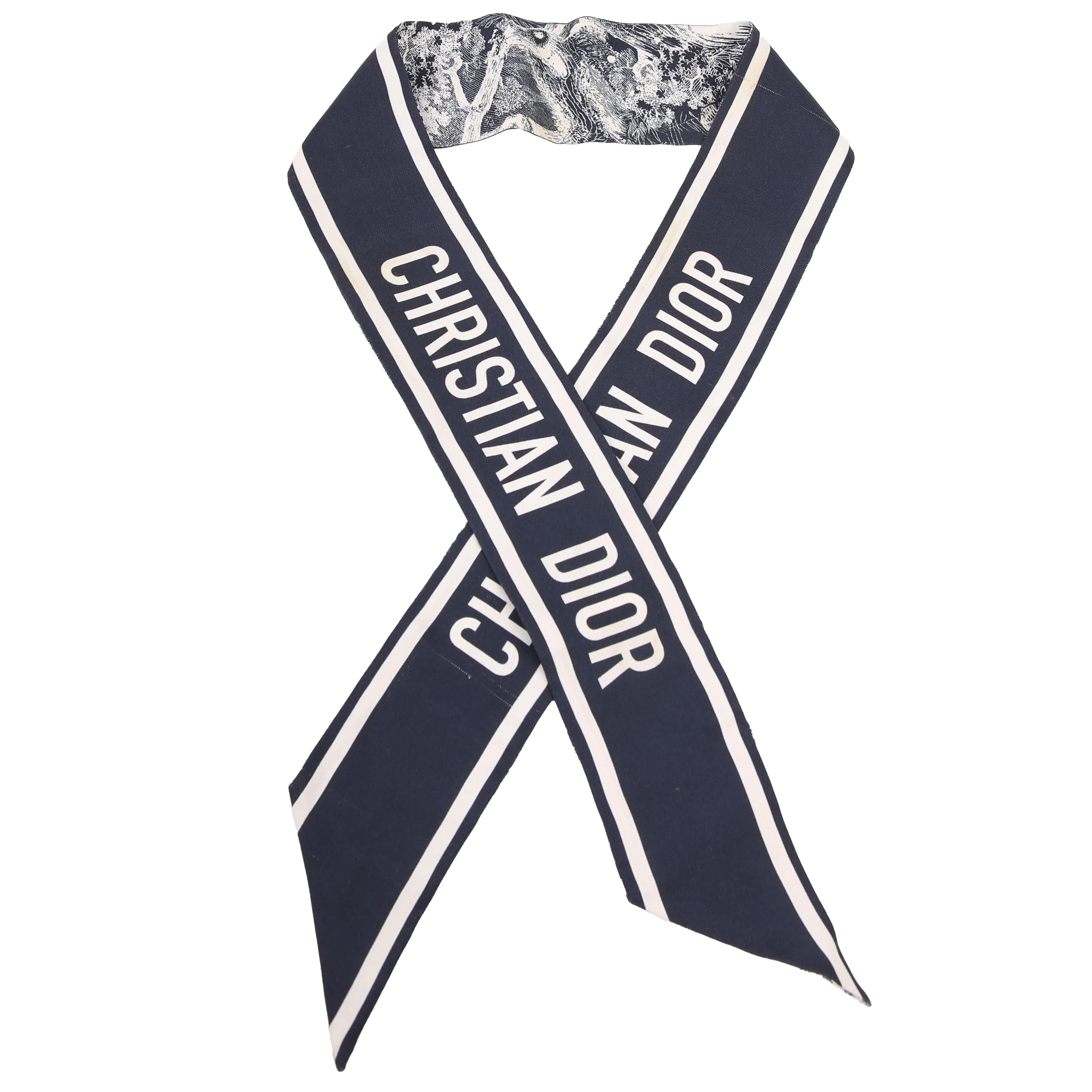Toile Jouy Mitzah Twilly Silk Scarf Navy Blue