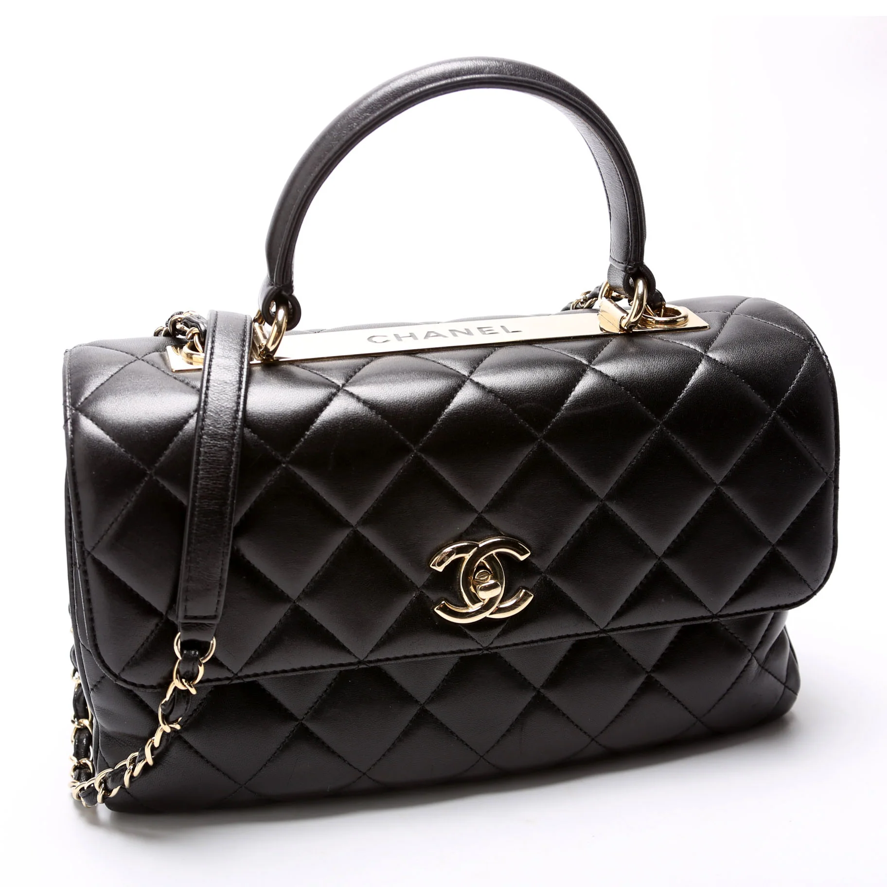 Trendy Top Handle Medium Lambskin 24M Black - Image 2