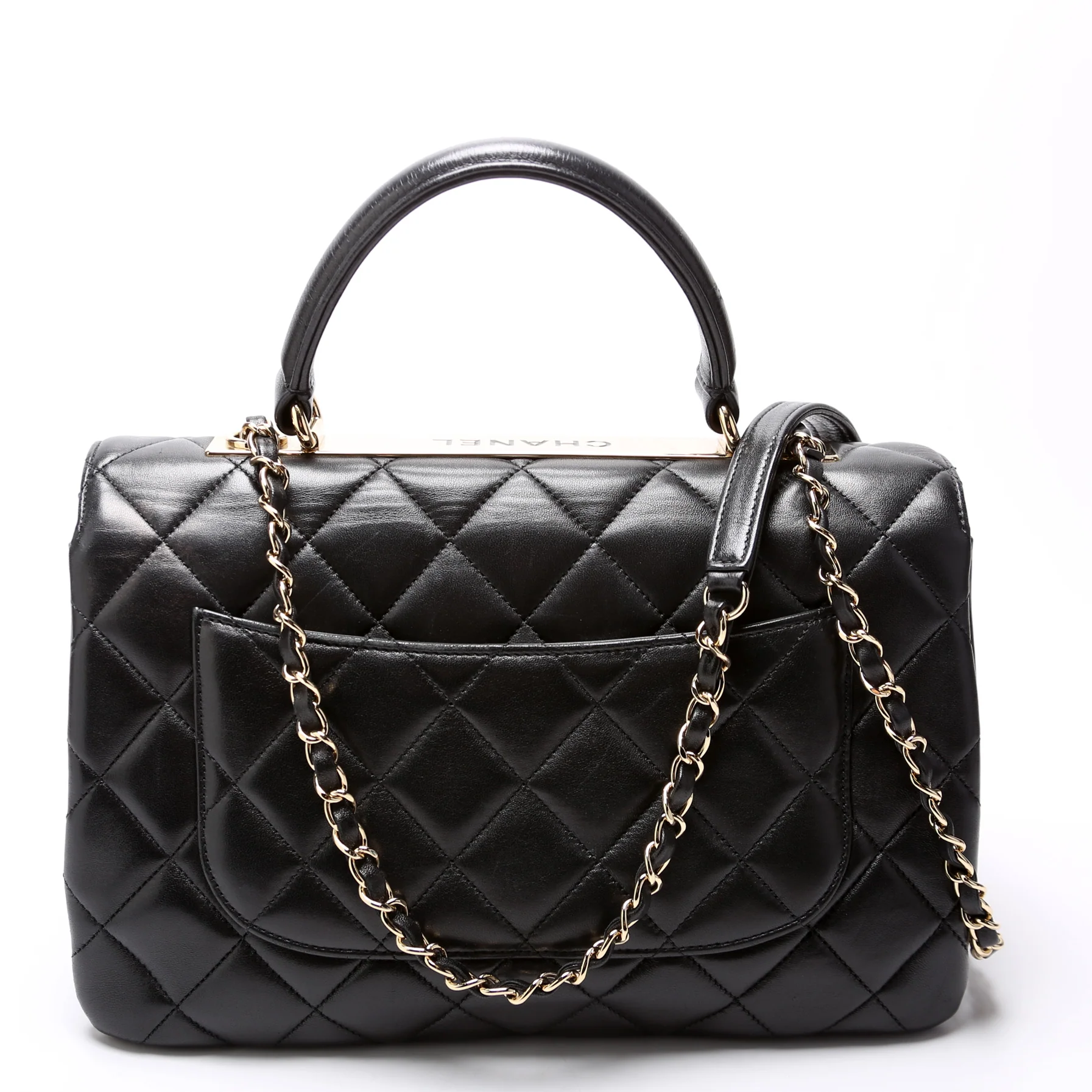 Trendy Top Handle Medium Lambskin 28M Black - Image 3