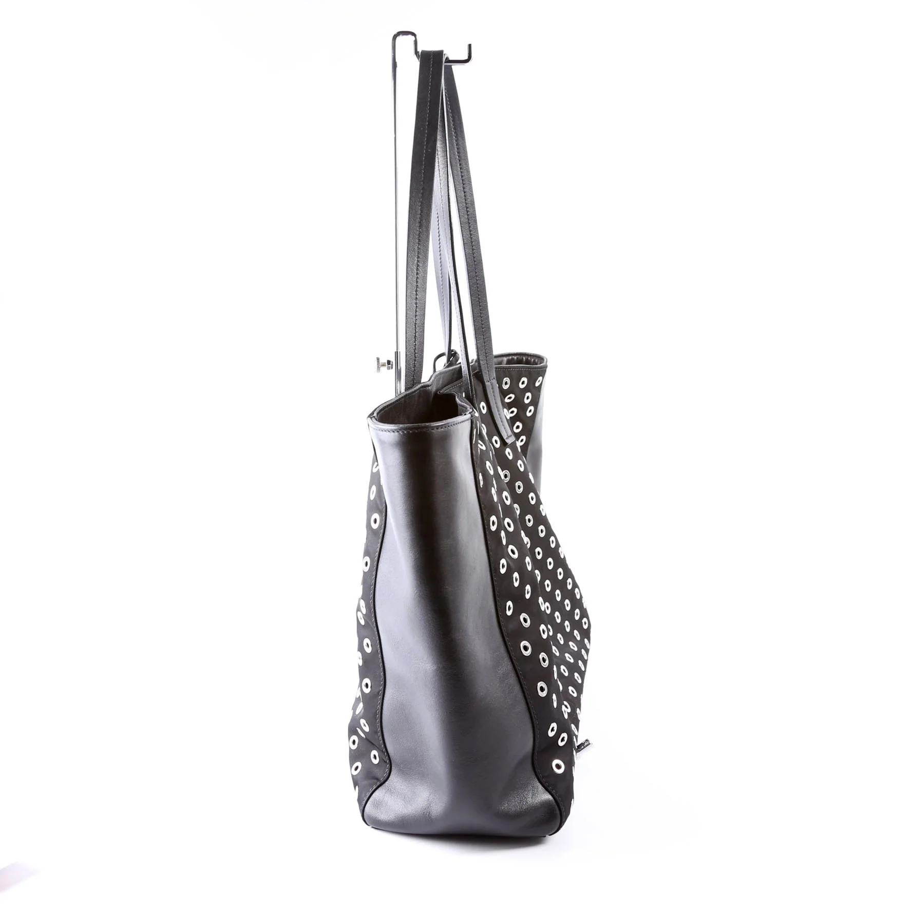 Tressuto/Leather Grommet Tote Black/Silver - Image 4