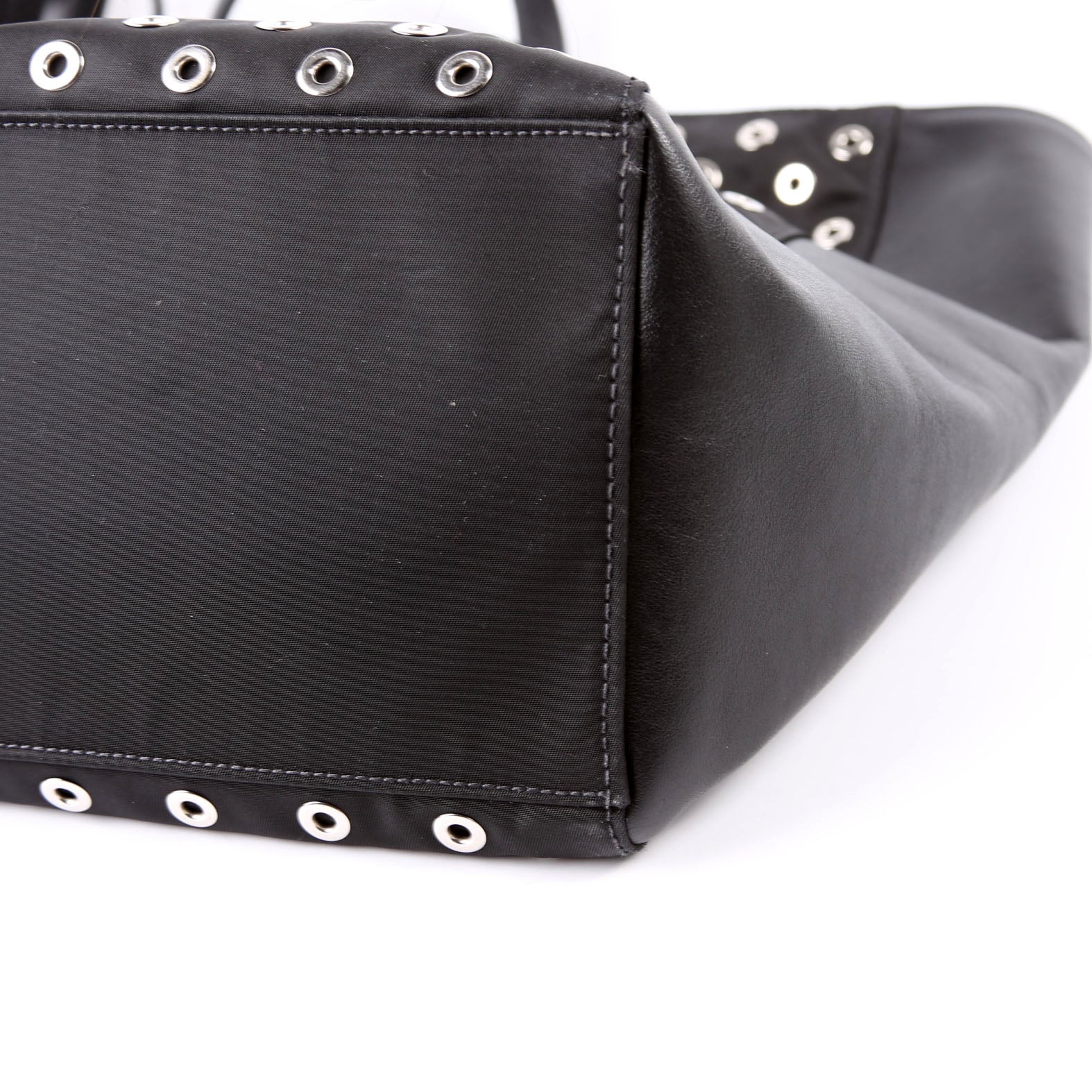Tressuto/Leather Grommet Tote Black/Silver - Image 7