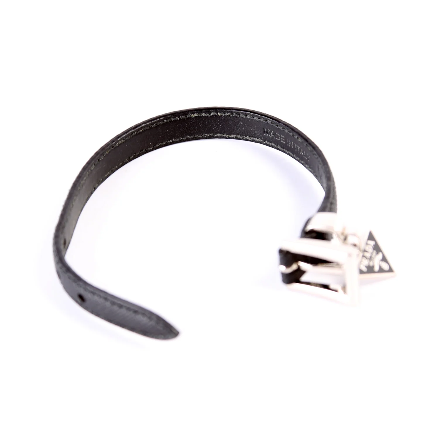 Triangle Logo Charm Saffiano Bracelet Size M Black - Image 7