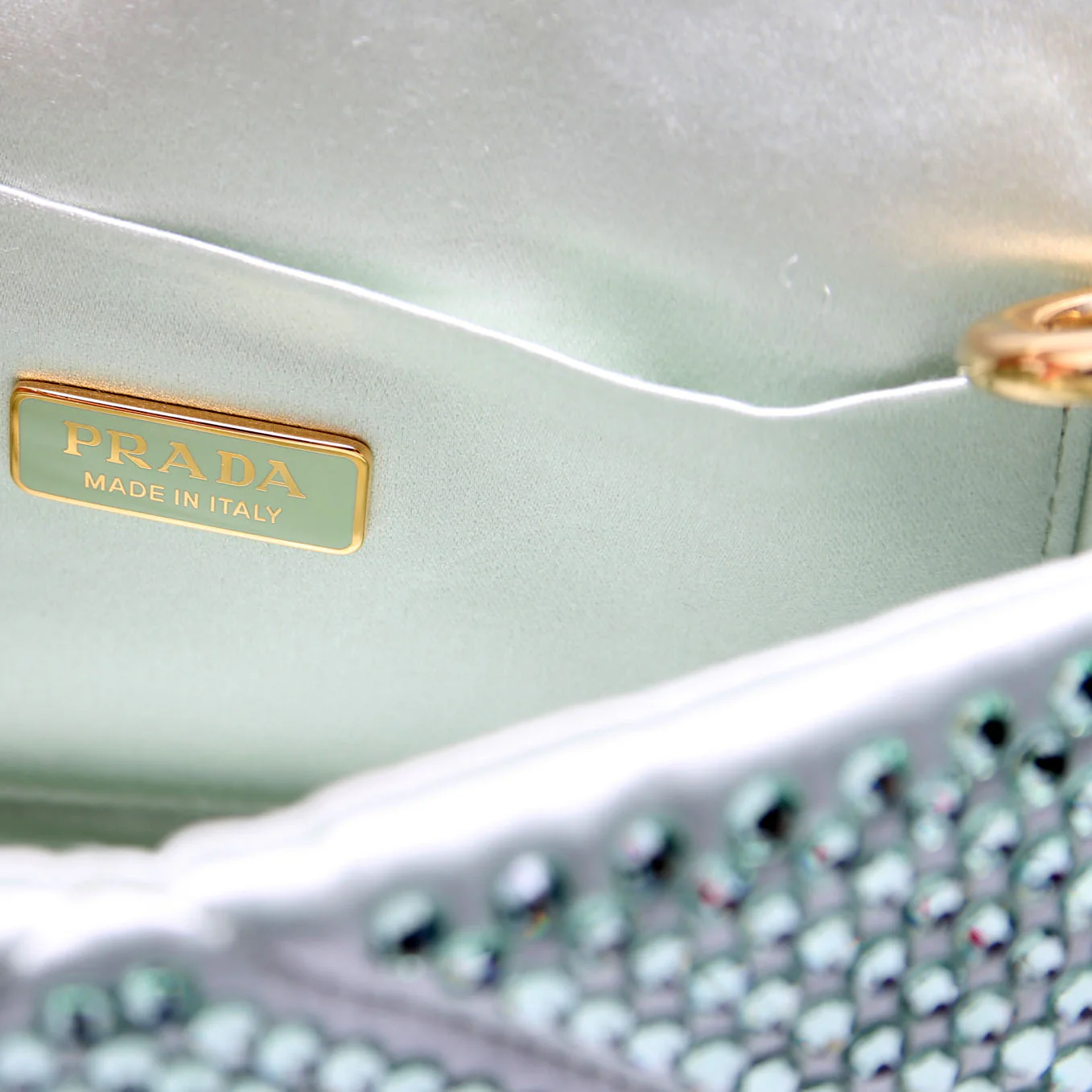 Triangle Logo Crystal Shoulder Bag Green - Image 8