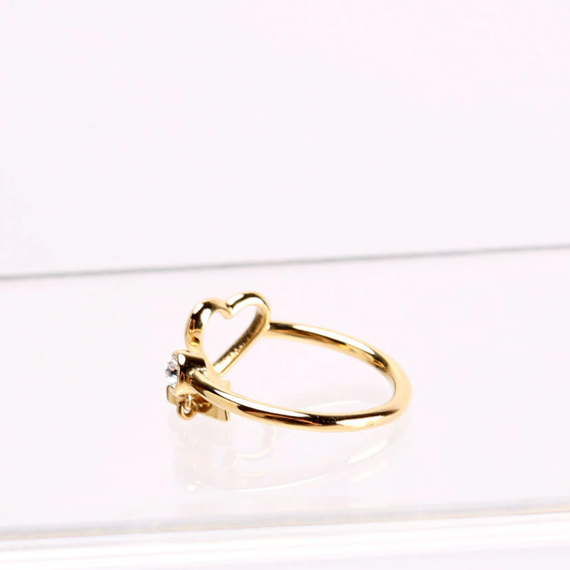 Triangle Logo Heart Crystal Ring Size 6.5 Gold - Image 3