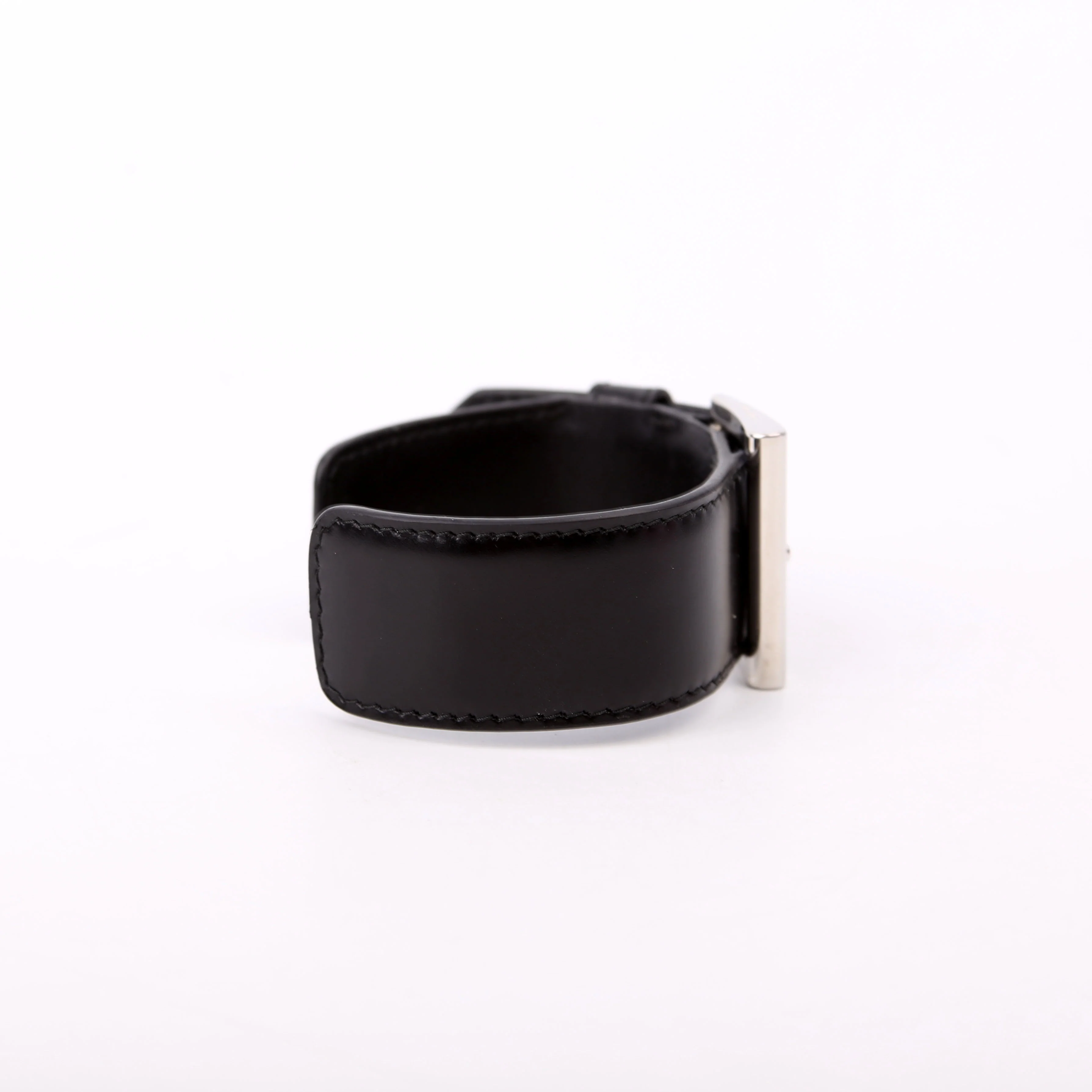 Triangle Logo Leather Arm Cuff Bracelet Black - Image 2