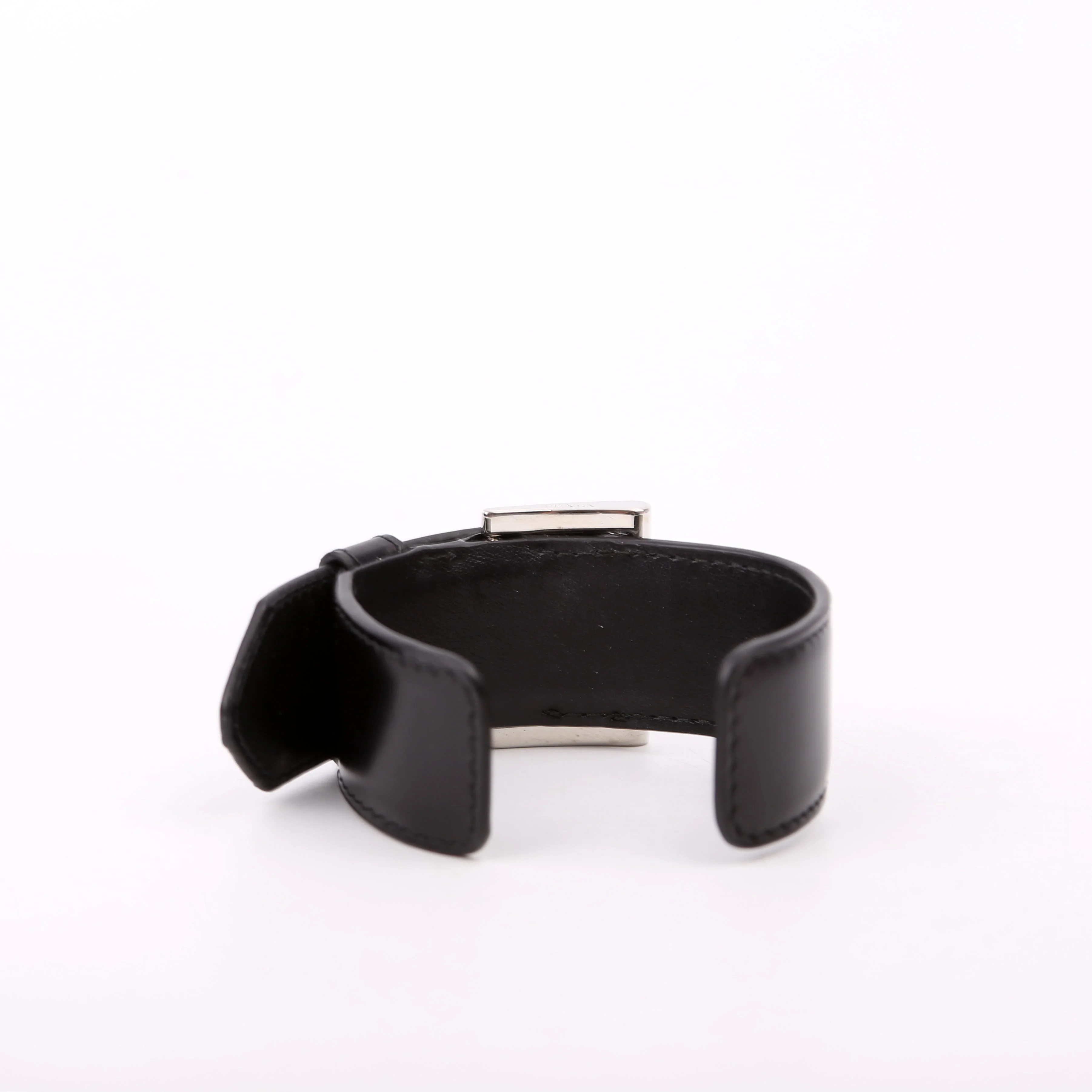 Triangle Logo Leather Arm Cuff Bracelet Black - Image 3