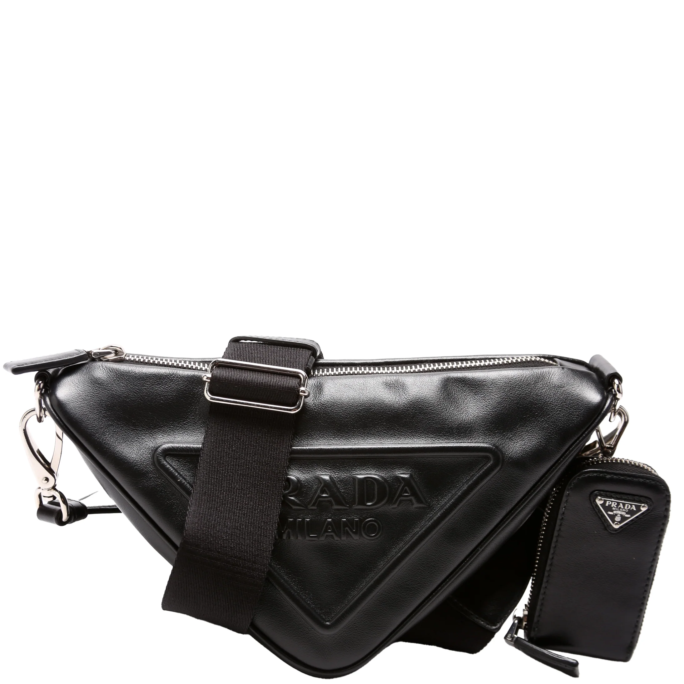 Triangle Logo Leather Shoulder Bag Black