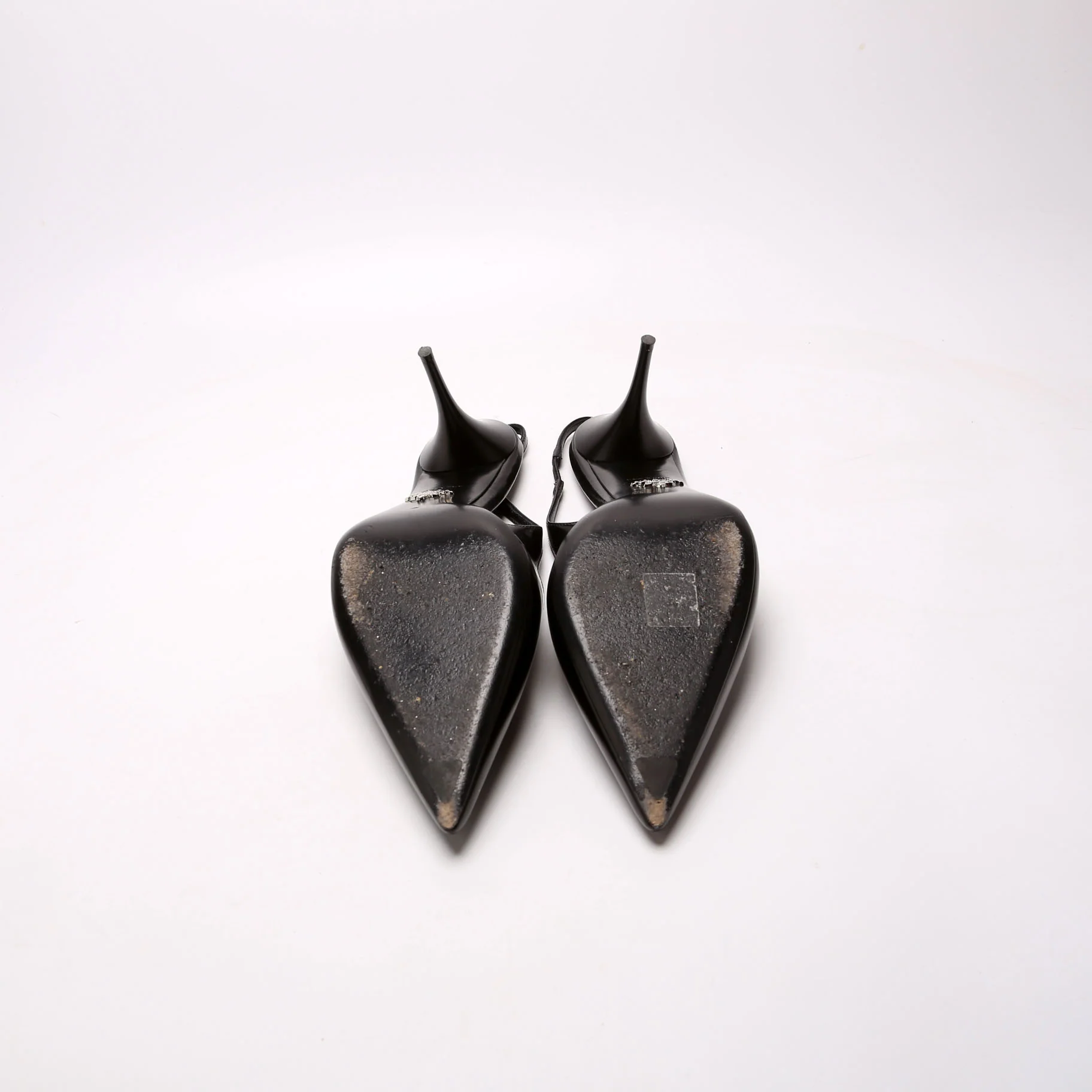 Triangle Logo Leather Sling Back Pumps Size 40 Black - Image 8