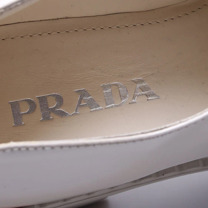 Triangle Logo Pat Loafers Size 39 Cream - Image 6