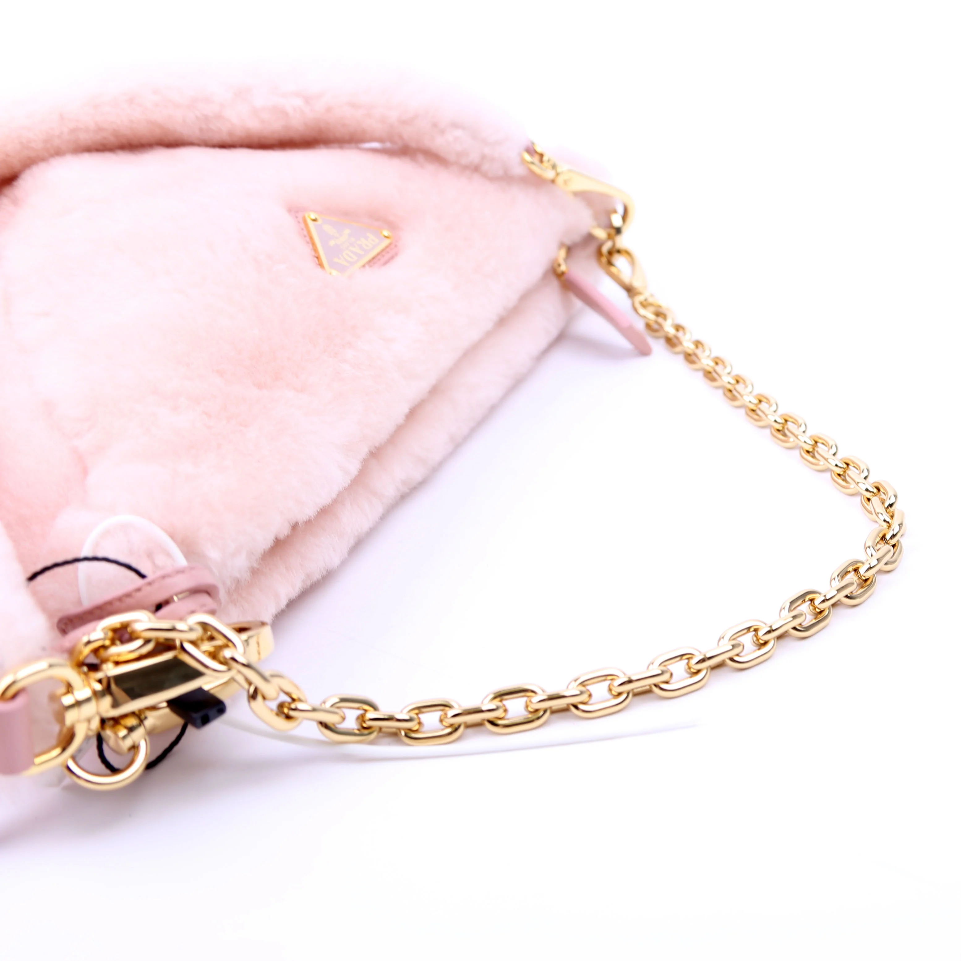 Triangle Shearling Mini Bag Pink - Image 11