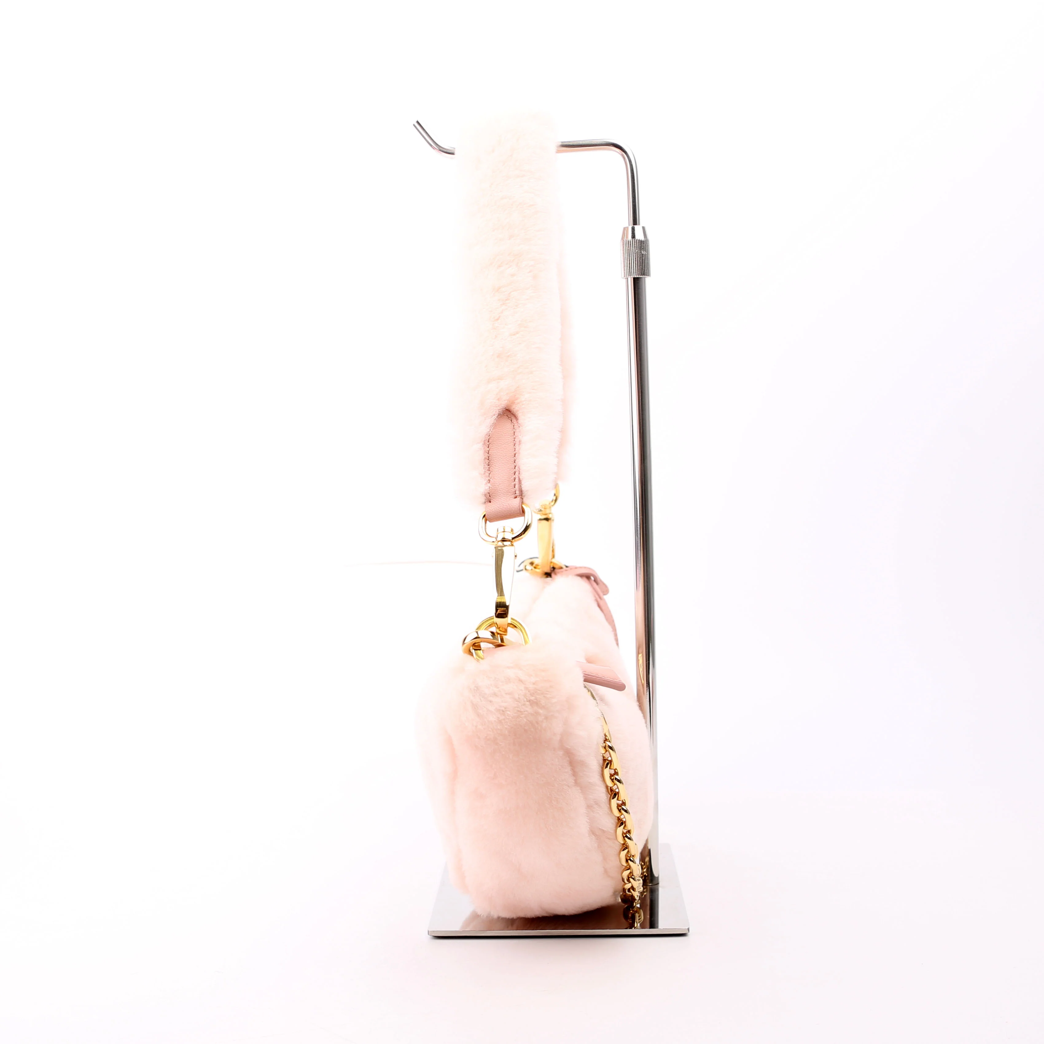Triangle Shearling Mini Bag Pink - Image 3