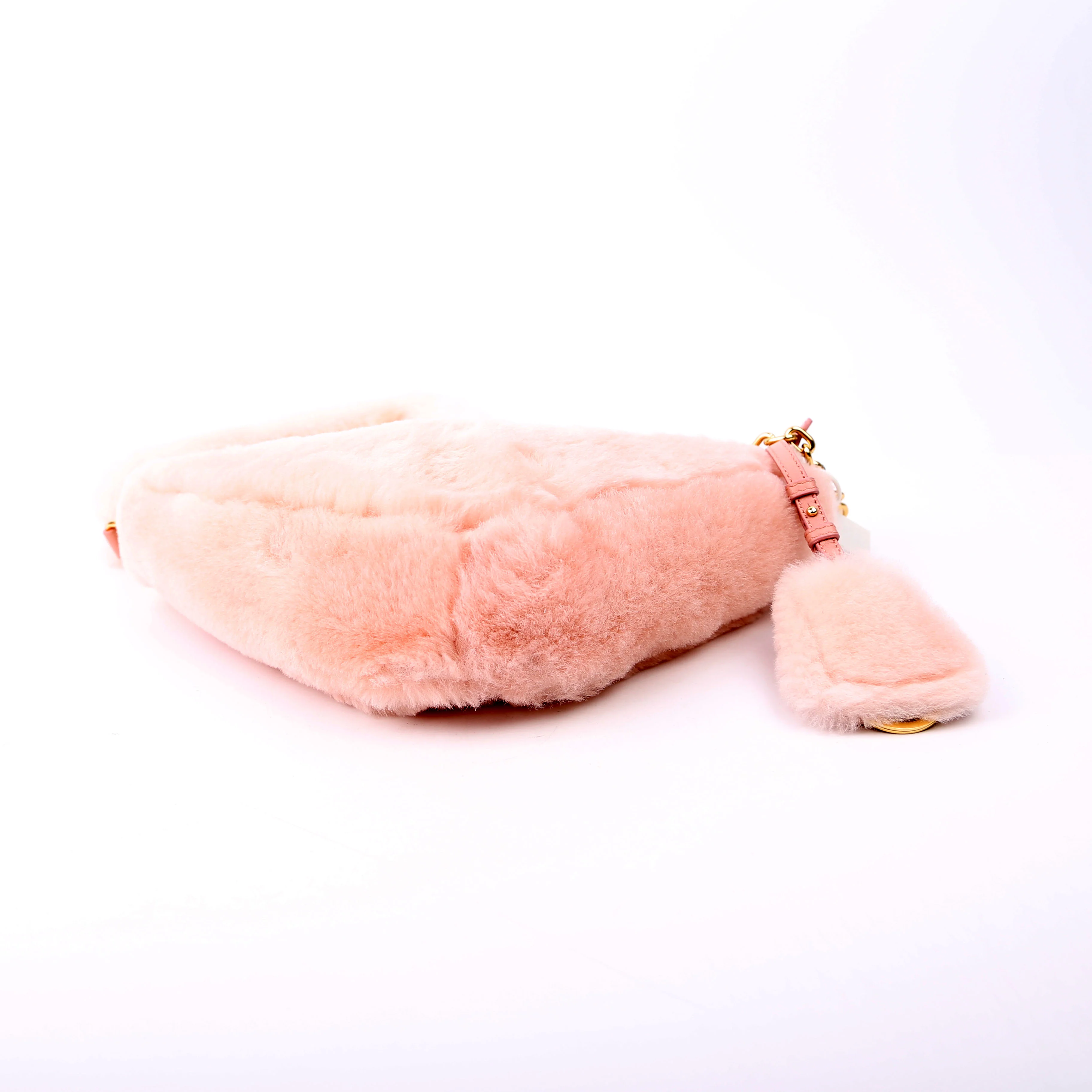 Triangle Shearling Mini Bag Pink - Image 5