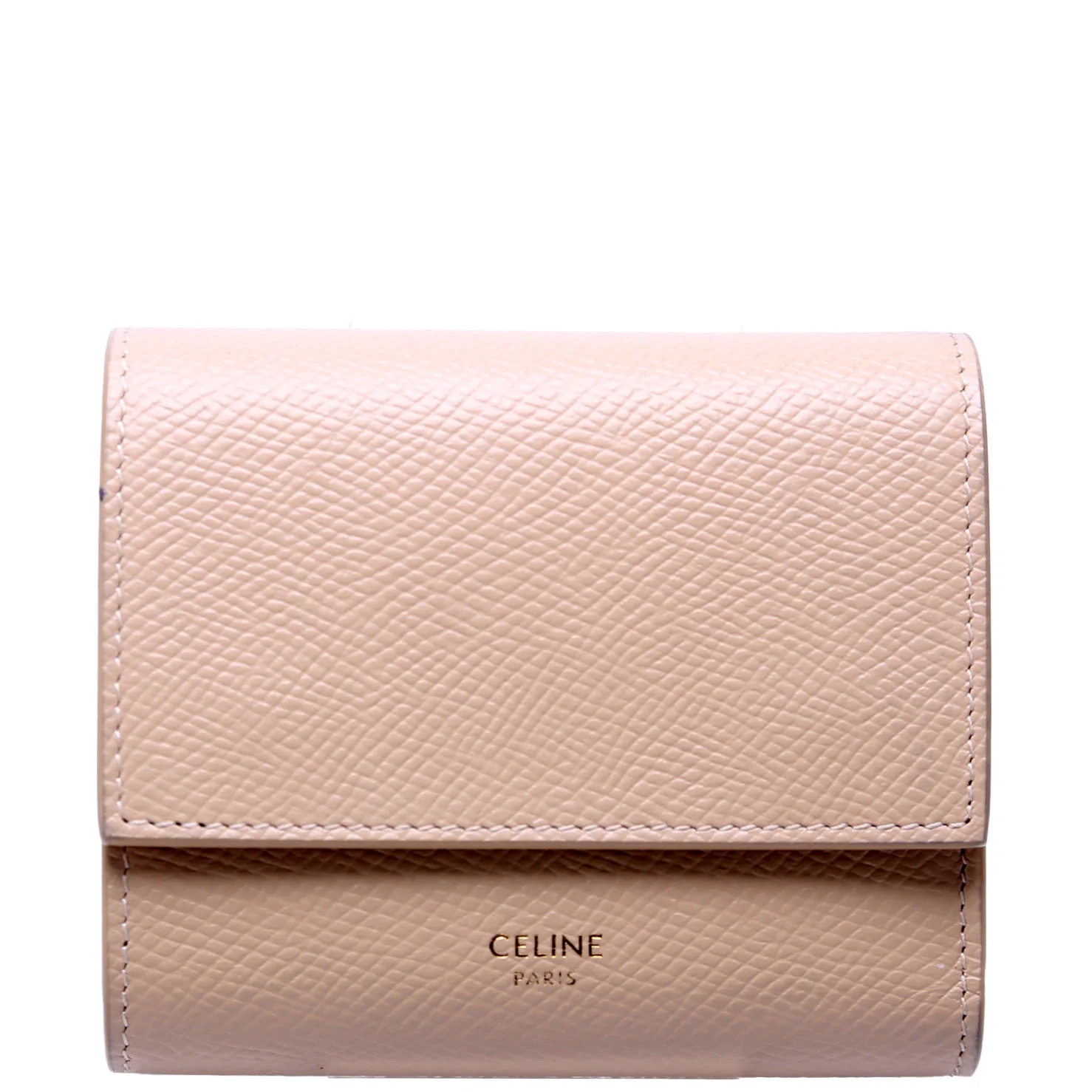 Trifold Small Wallet Grain Calfskin Beige