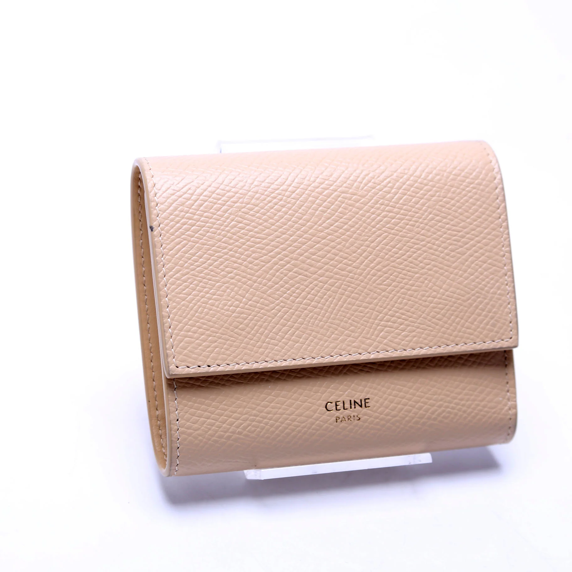 Trifold Small Wallet Grain Calfskin Beige - Image 2