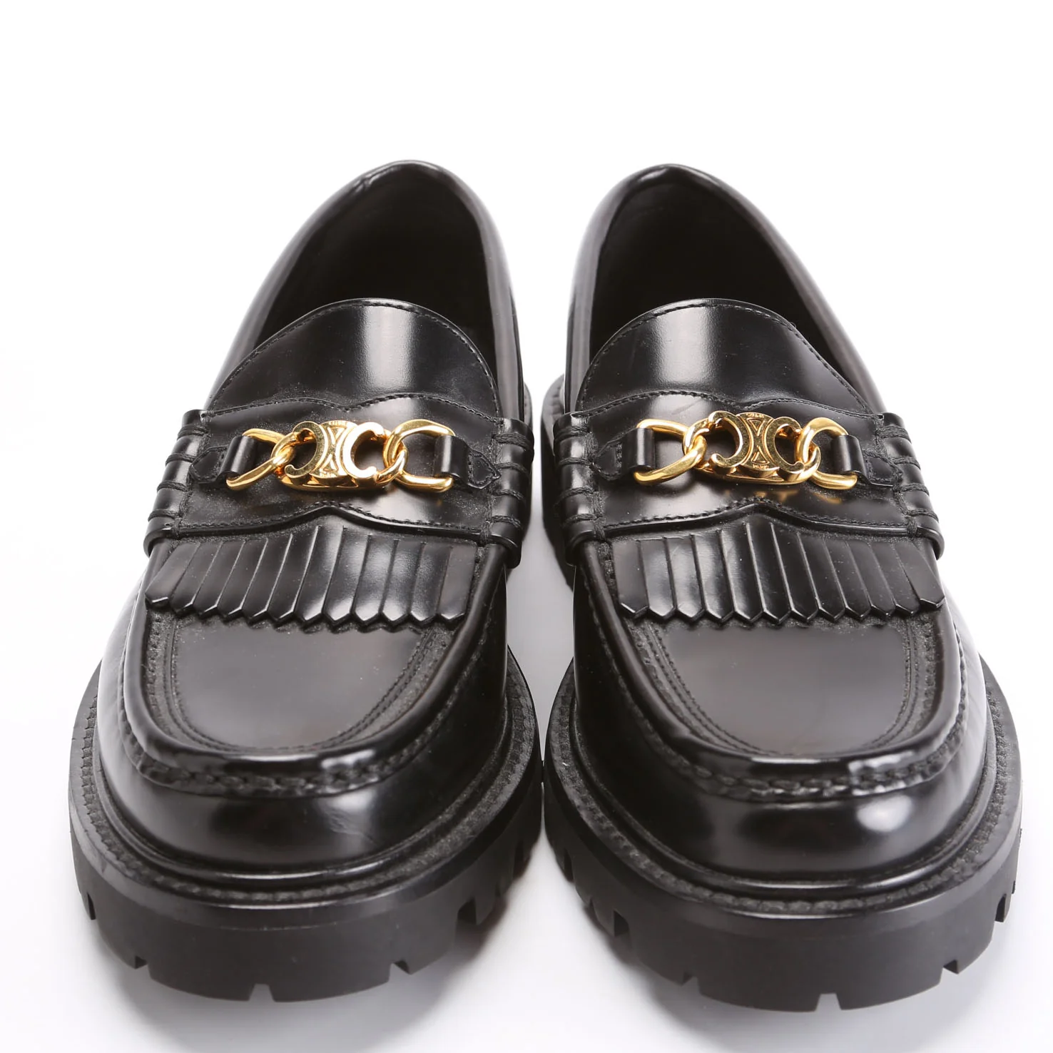 Triomphe Leather Loafers Size 38 Black/Gold - Image 2