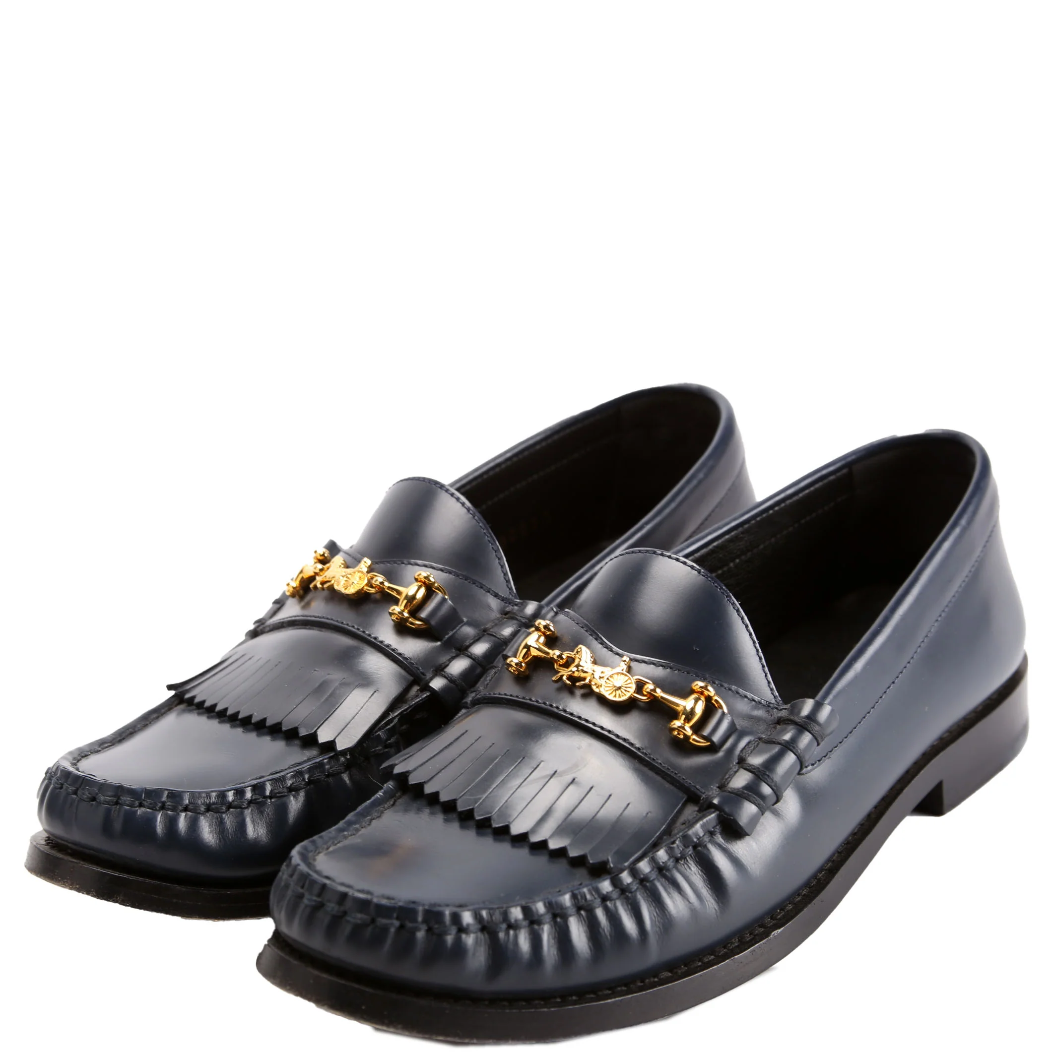 Triomphe Margaret Leather Loafers Size 37 Blue