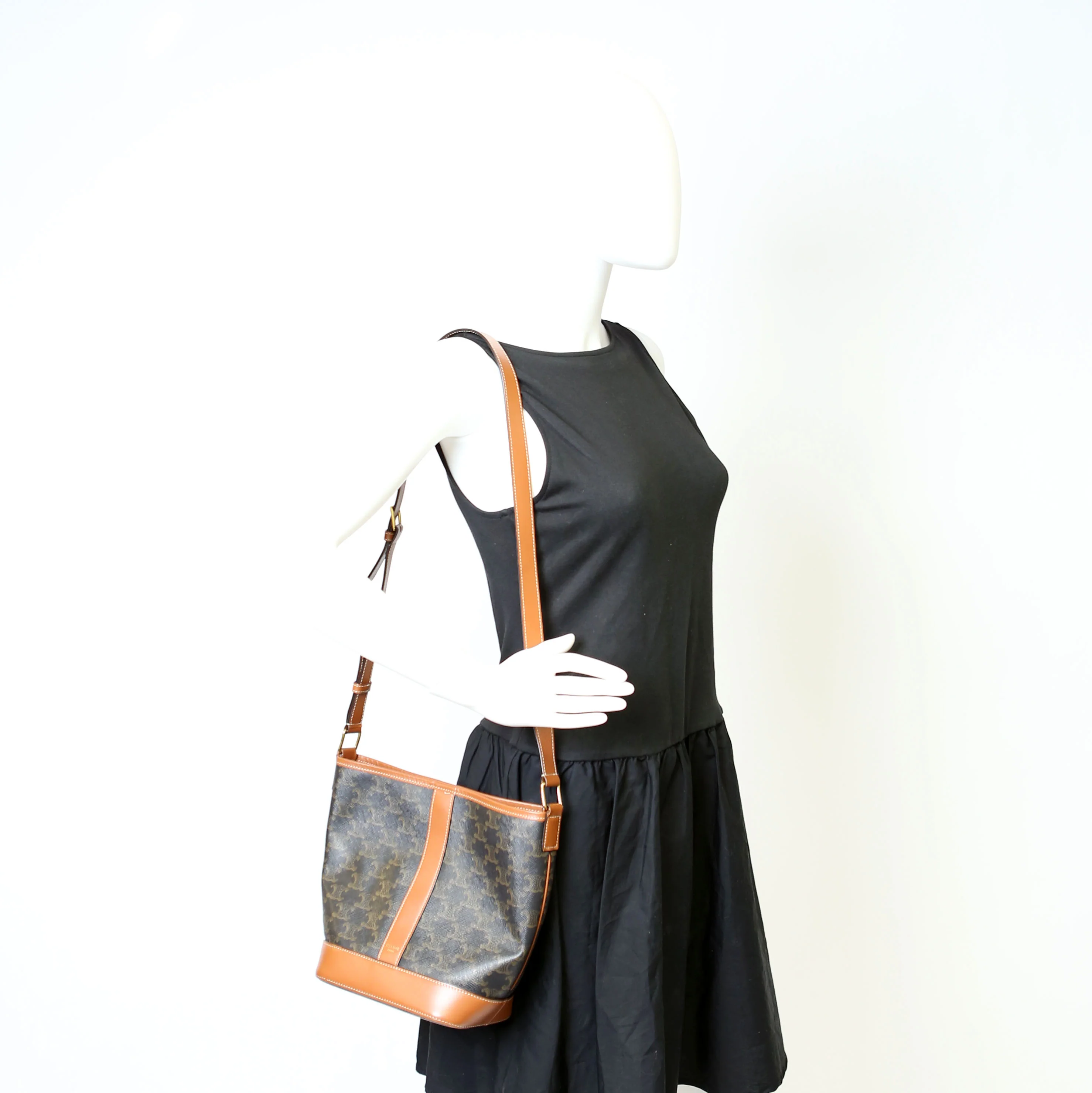 Triomphe Small Bucket Bag Brown - Image 13