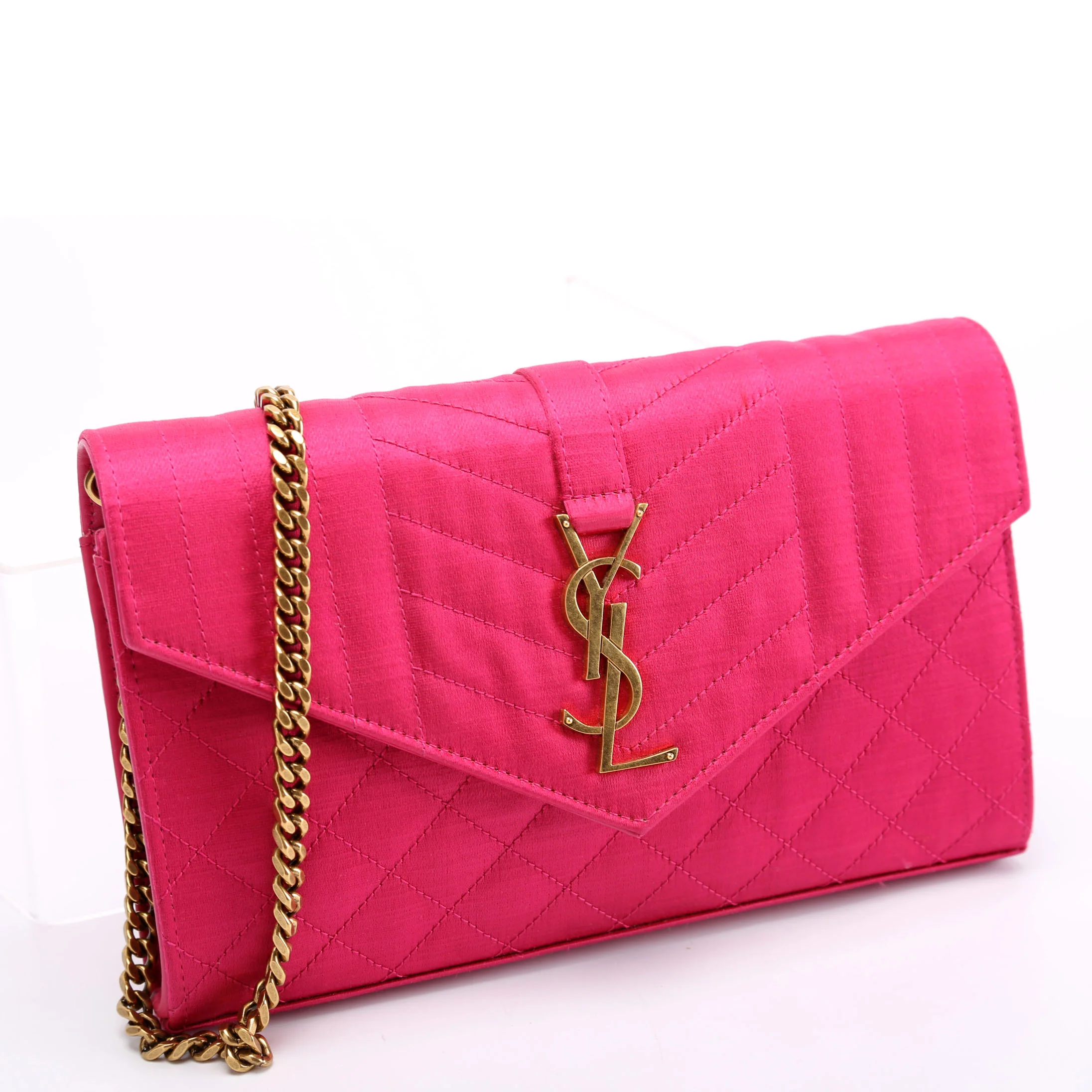 Triquilt Satin Chain Wallet Pink/Gold - Image 2