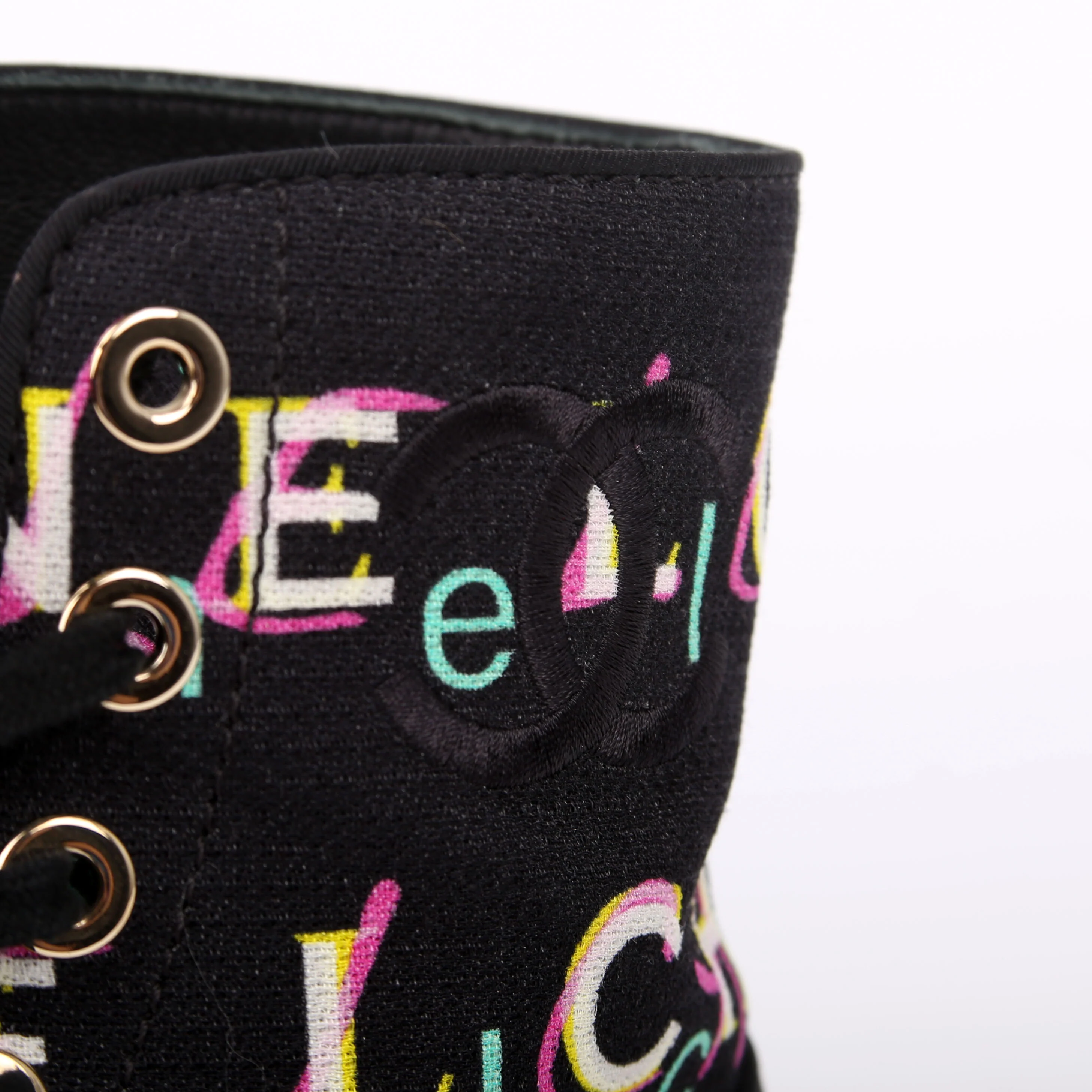 Tweed Logo Lace-Up Boots Size 37.5 Black/Multicolor - Image 8