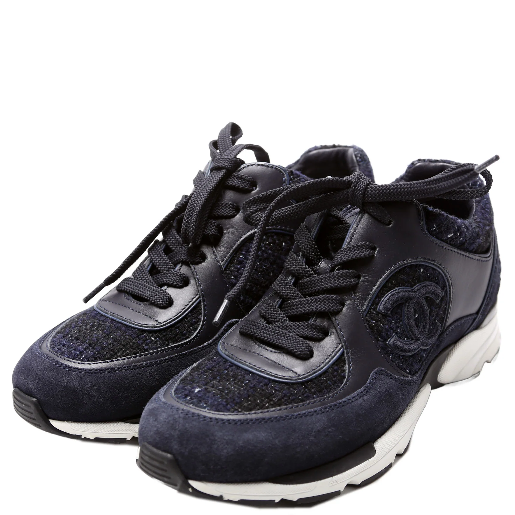 Tweed/Suede CC Trainers Size 38 Navy