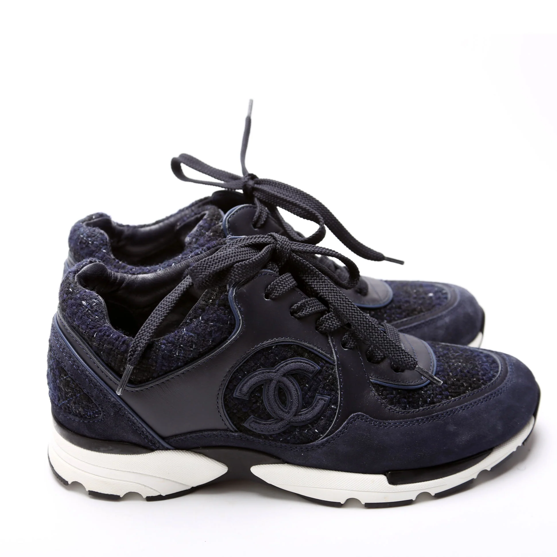 Tweed/Suede CC Trainers Size 38 Navy - Image 3