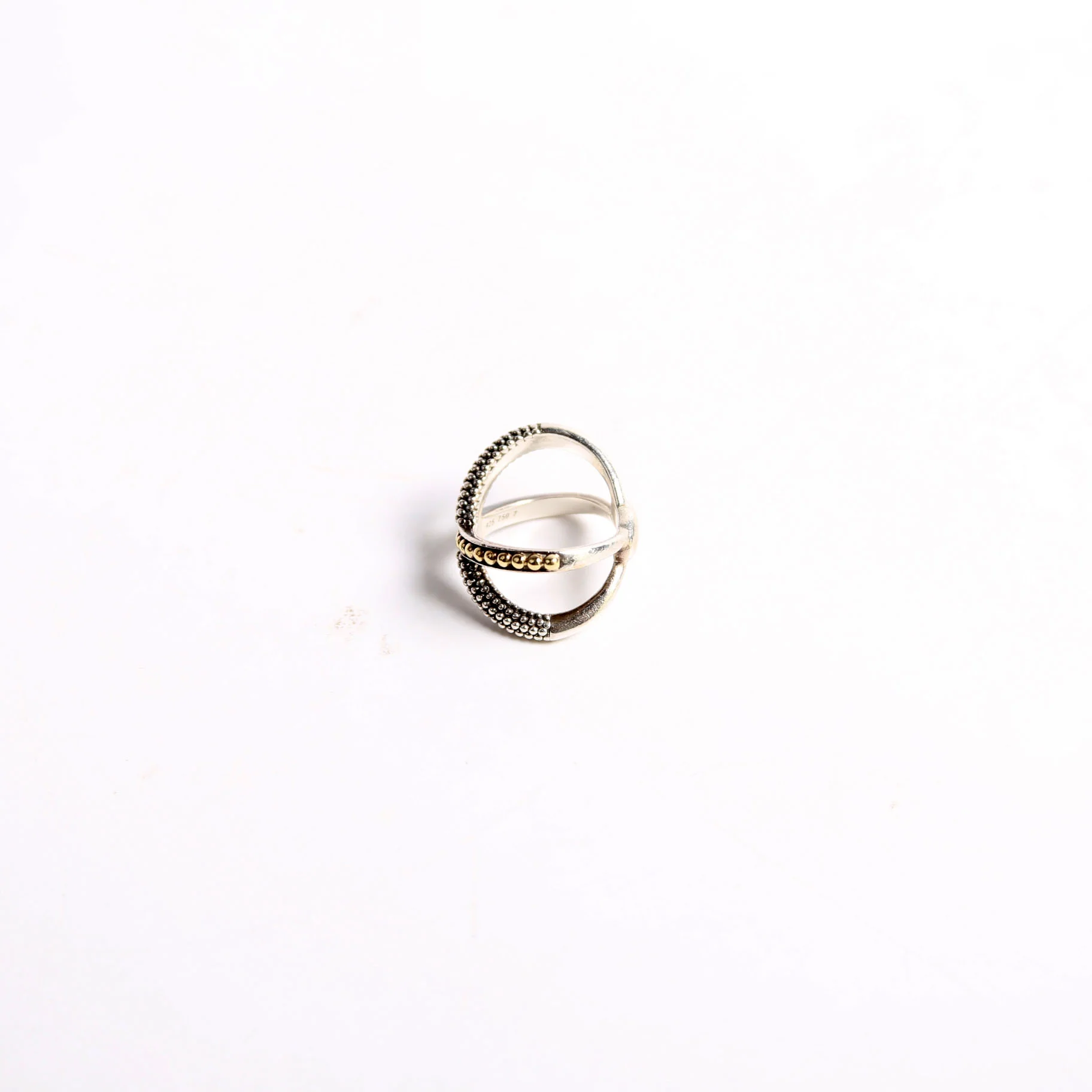 Two-Tone X Beaded Ring Size 7 925/750 - Image 2