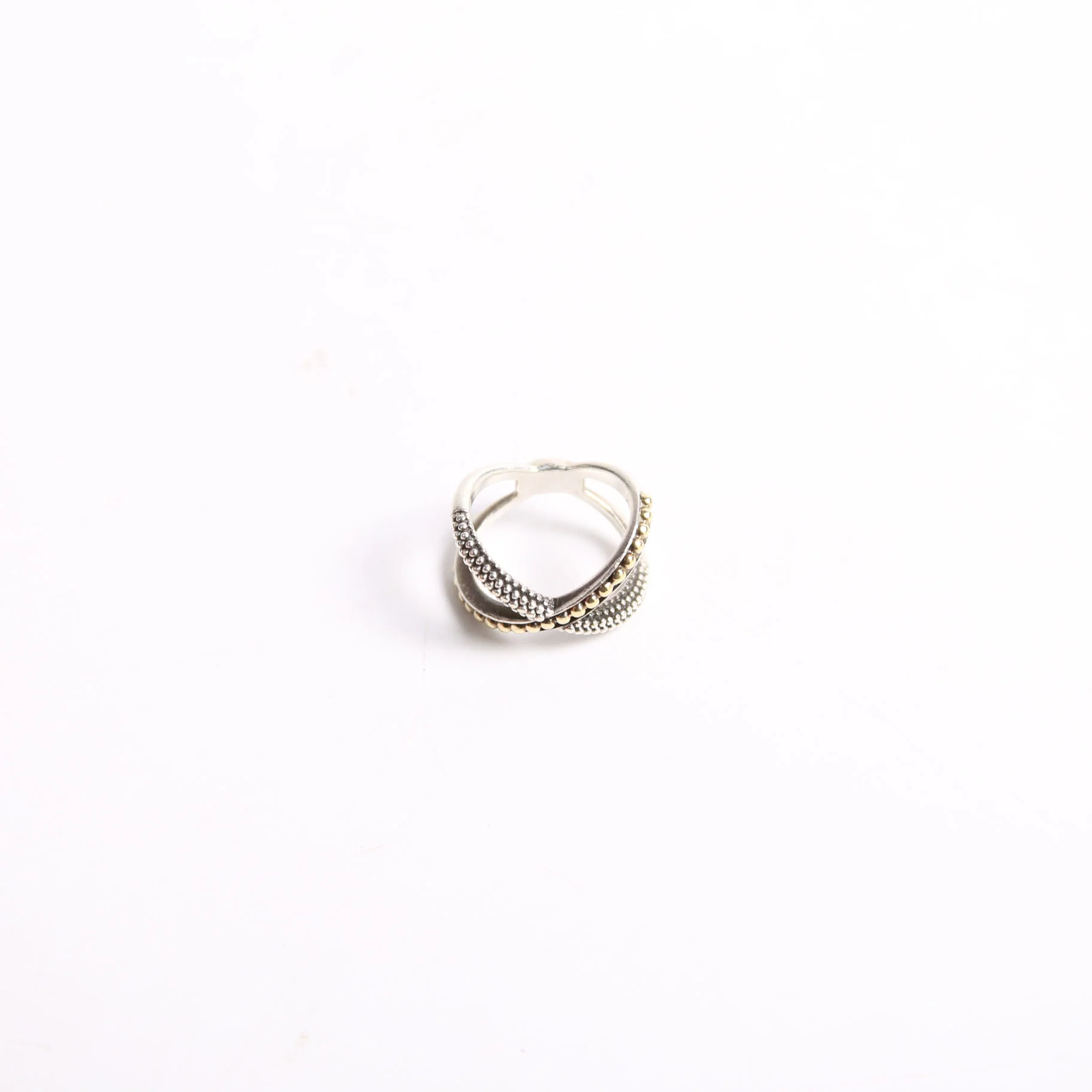 Two-Tone X Beaded Ring Size 7 925/750 - Image 5