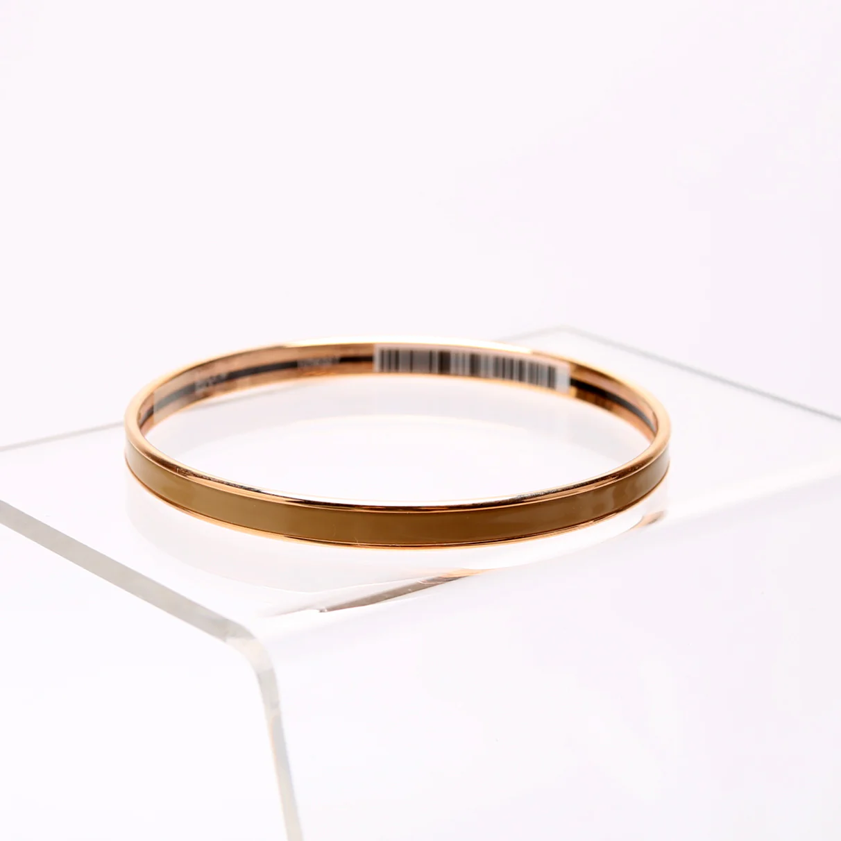 Uni Enamel Bangle Extra Narrow Bracelet Rose Gold/Tan - Image 2