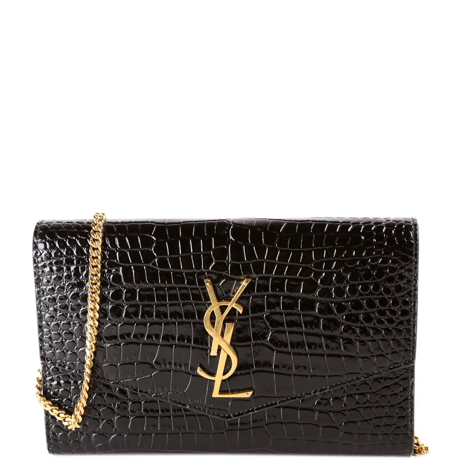 Uptown Chain Wallet Croc Embossed 607788 Black