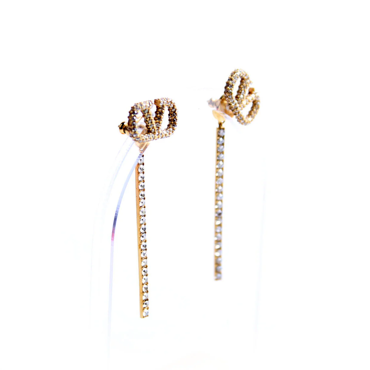 V Logo Crystal Drop Earrings - Image 5