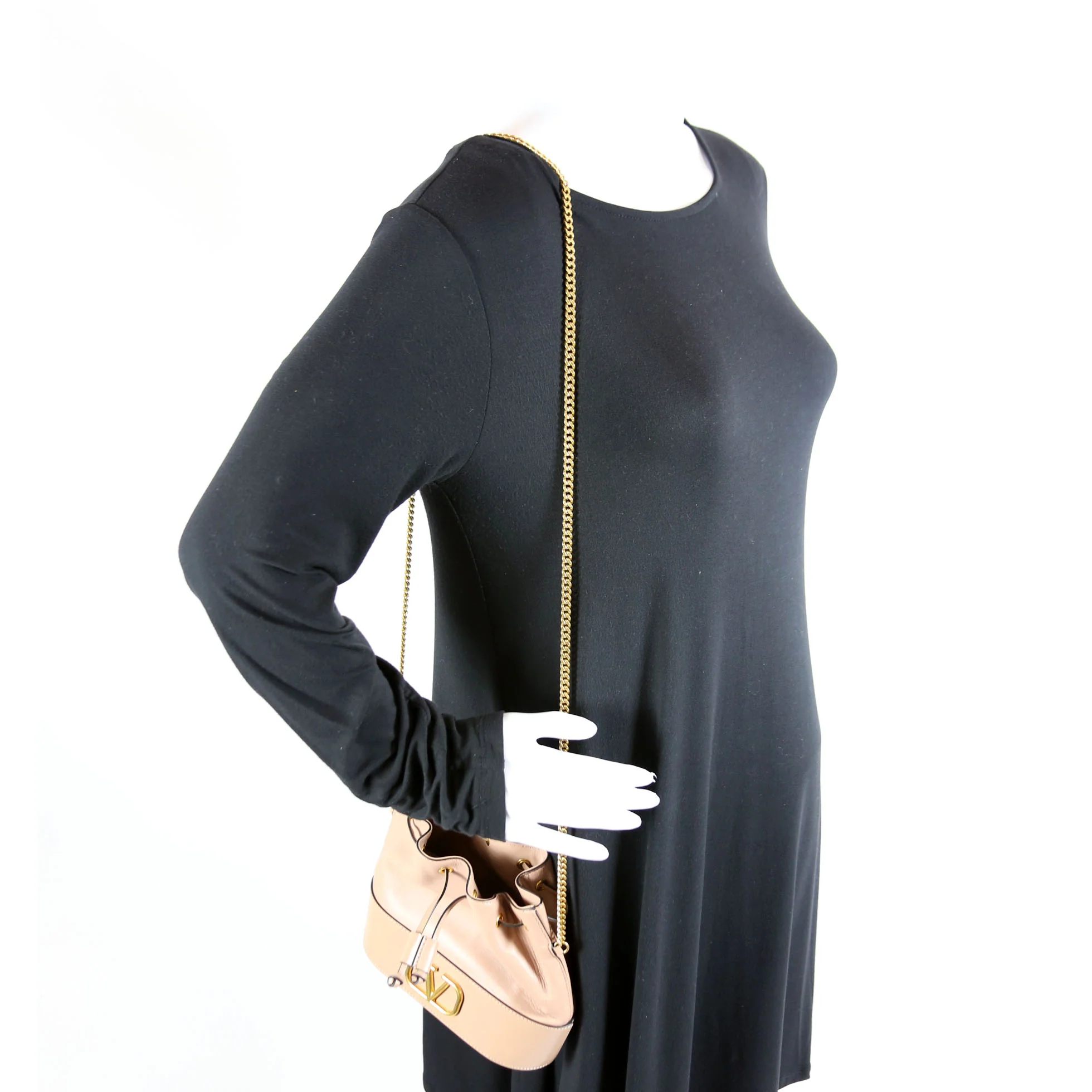 V Logo Mini Bucket Bag Tan - Image 10