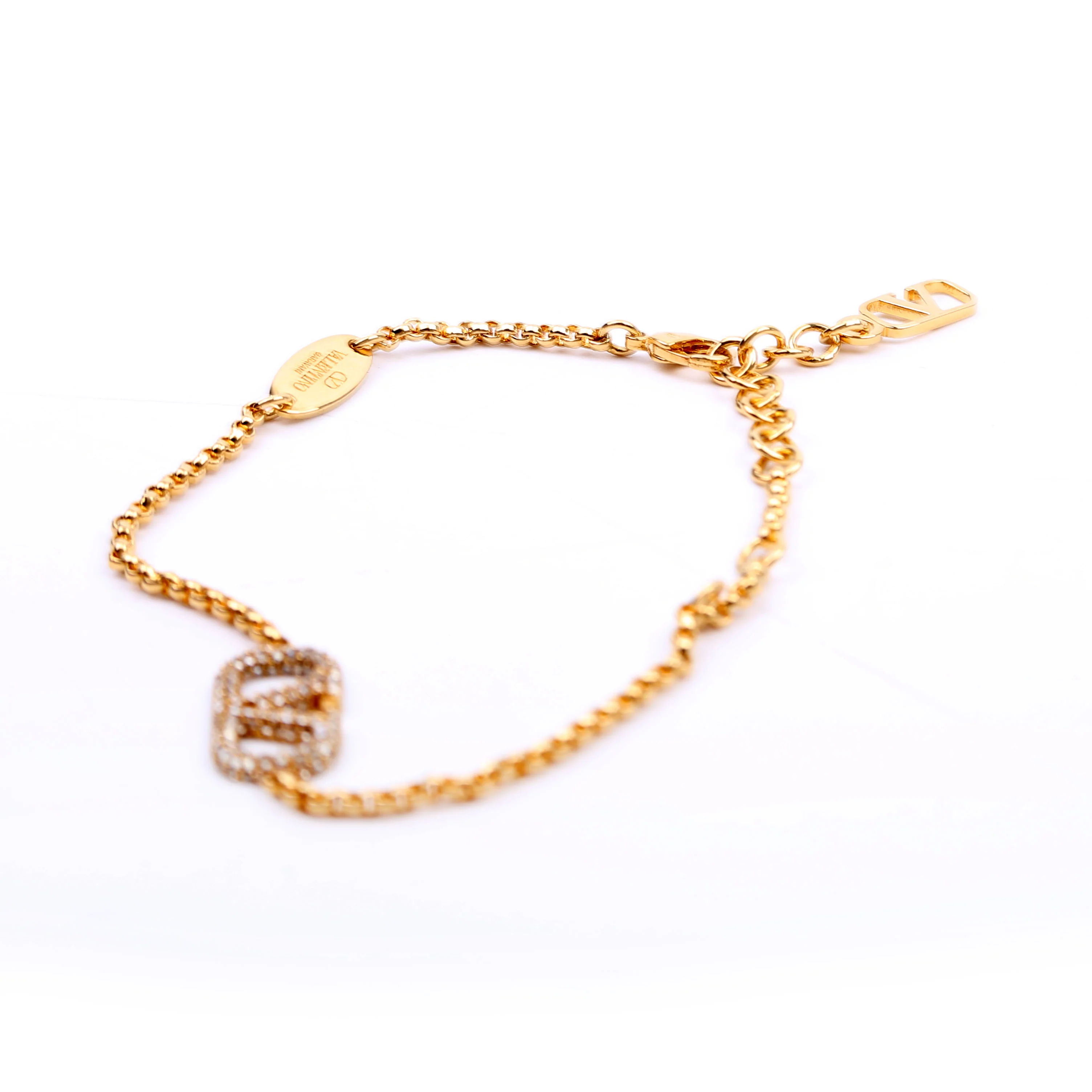 V Logo Signature With Swarovski Crystals Bracelet Gold - Image 3