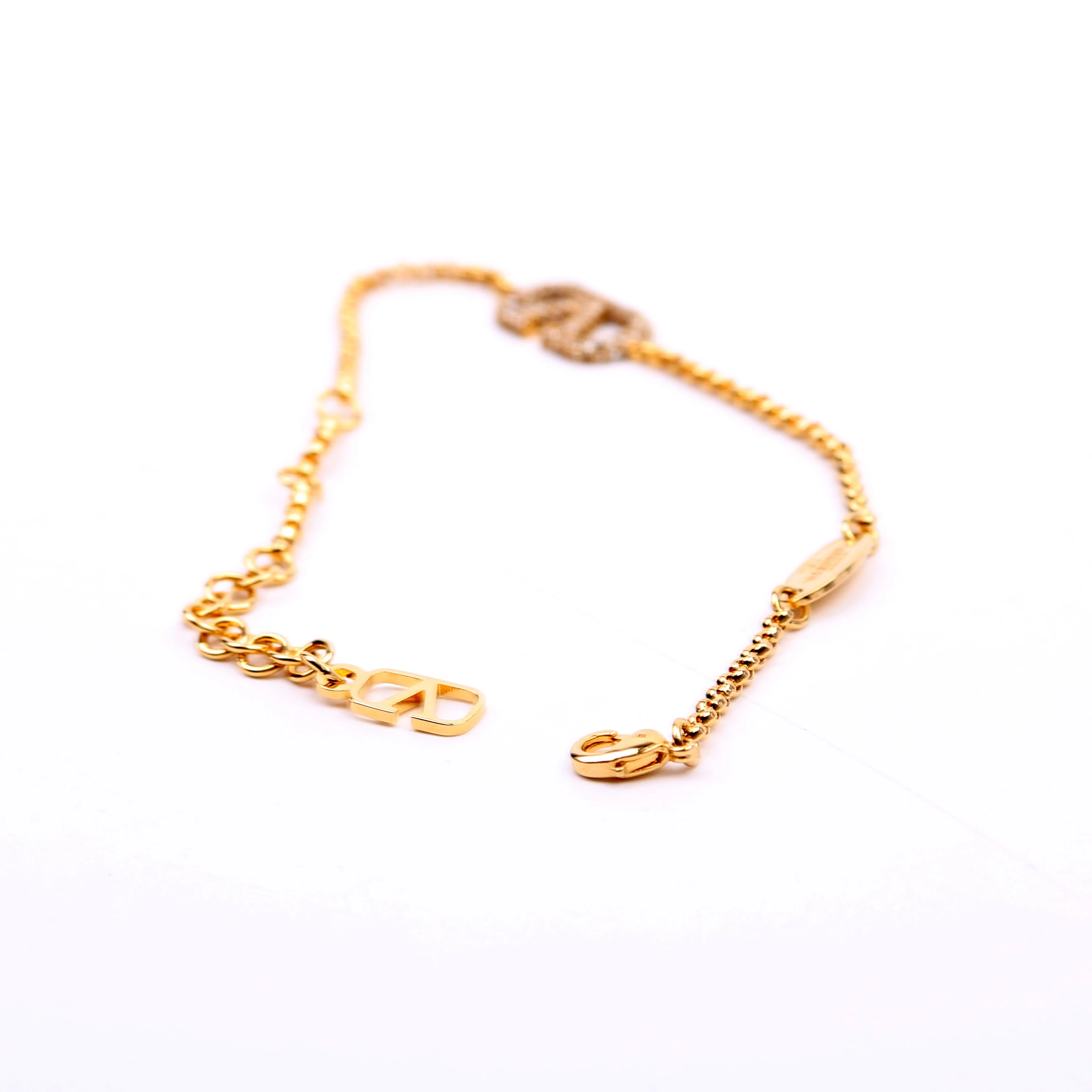 V Logo Signature With Swarovski Crystals Bracelet Gold - Image 4
