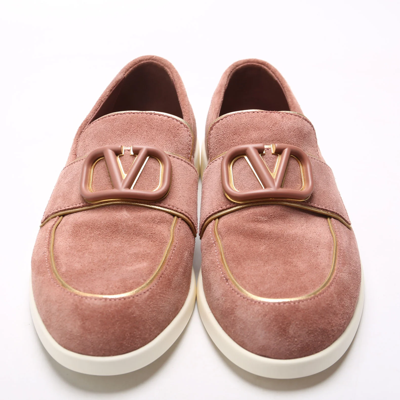 V Logo Suede Loafers Size 37 Mauve - Image 2