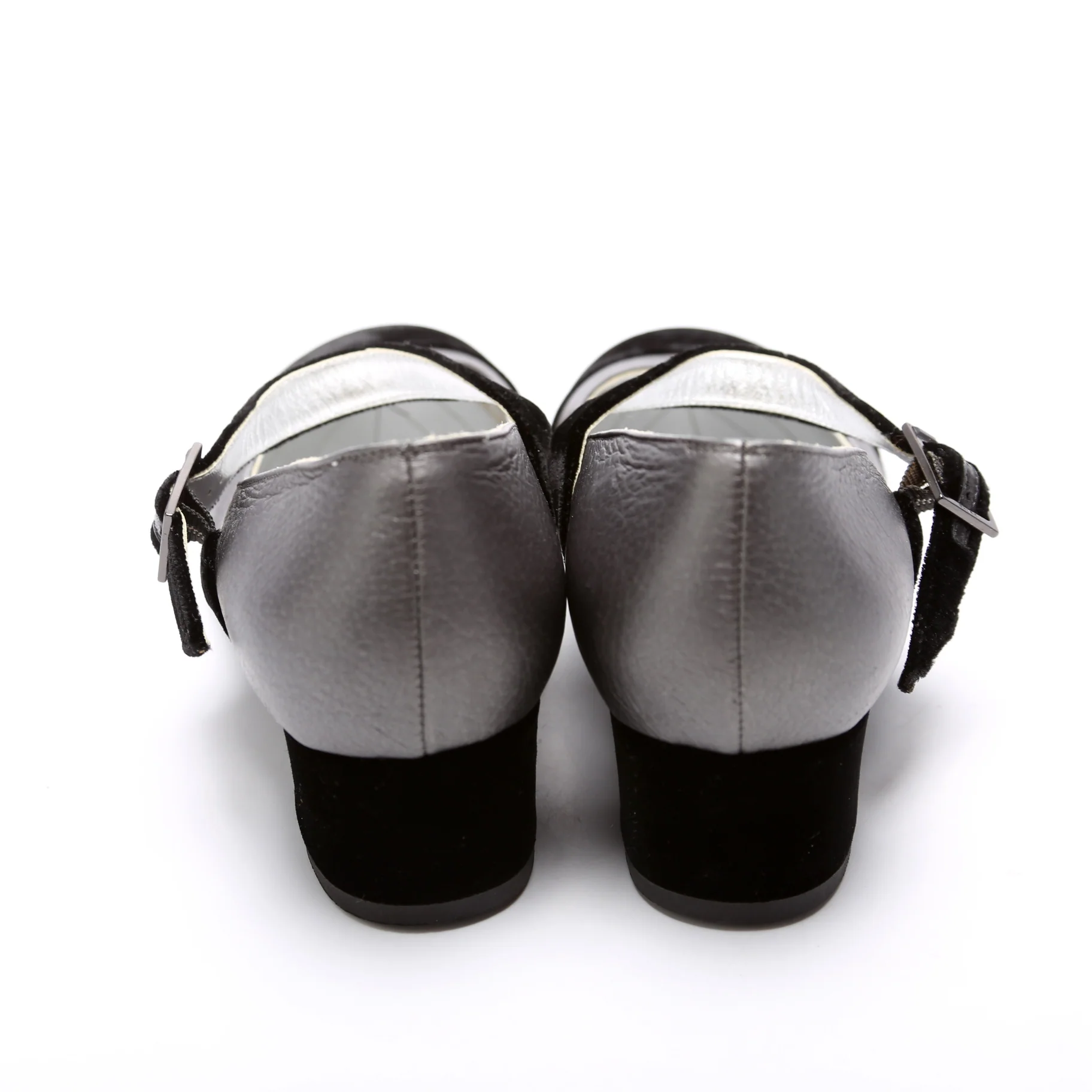 Velvet Cap Toe Mary-Jane Mid Heels Size 36.5 Black/Grey - Image 4