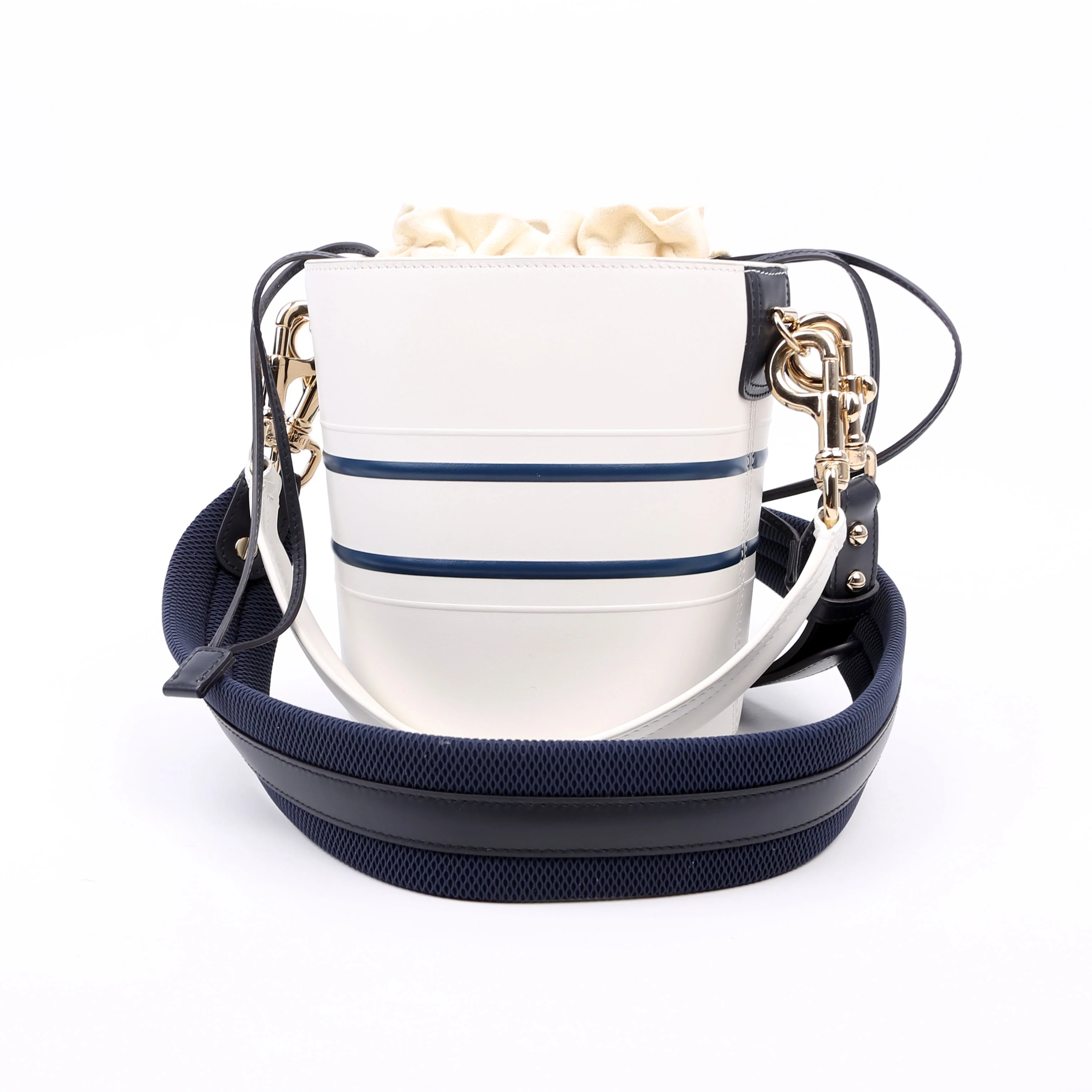 Vibe Bucket Bag Calfskin Small White/Navy - Image 2