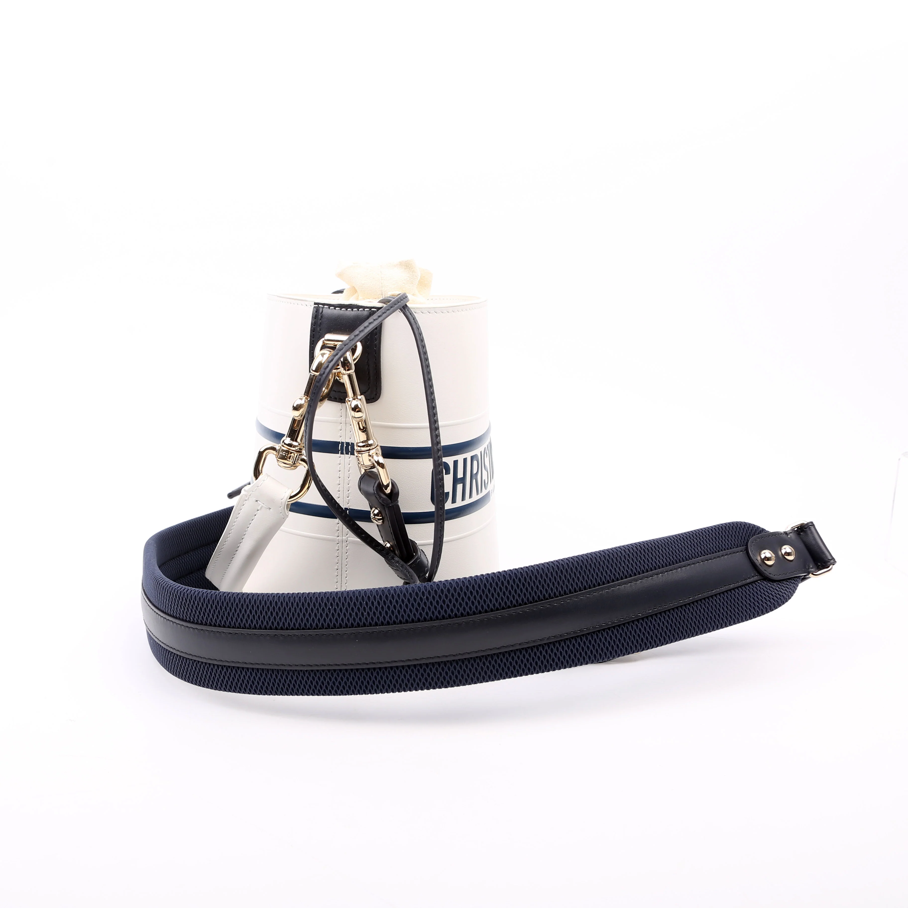 Vibe Bucket Bag Calfskin Small White/Navy - Image 3
