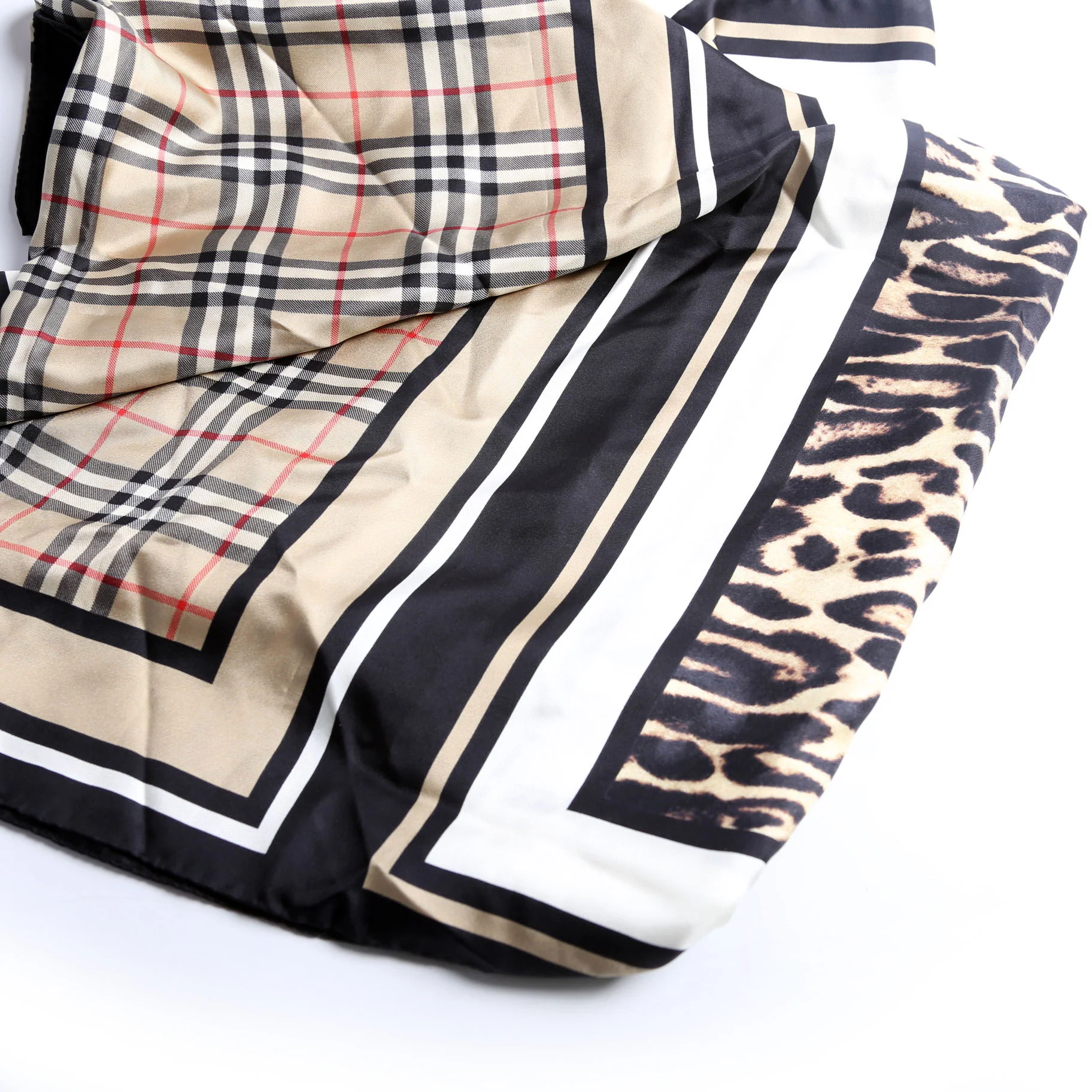 Vintage Check Animal Print Silk Scarf Beige/Black - Image 4