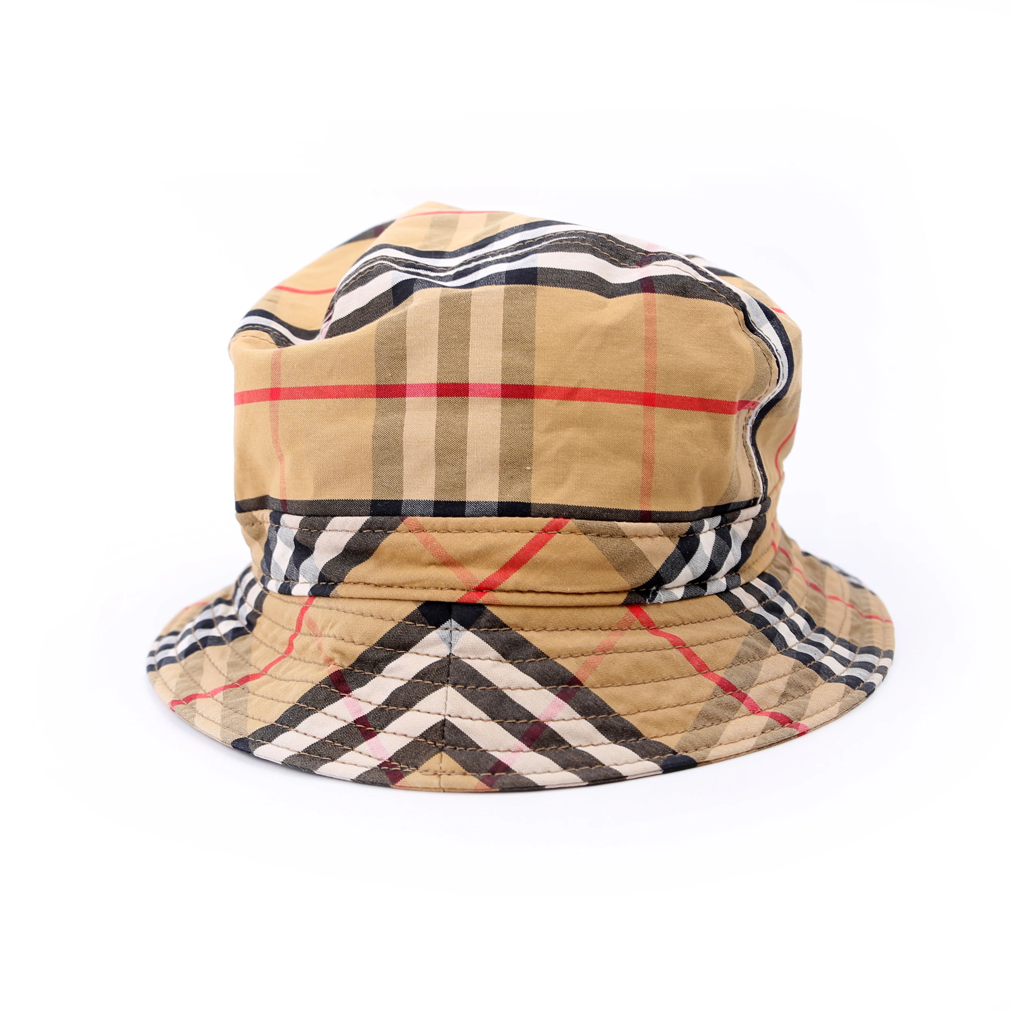 Vintage Check Bucket Hat Size S Tan - Image 4