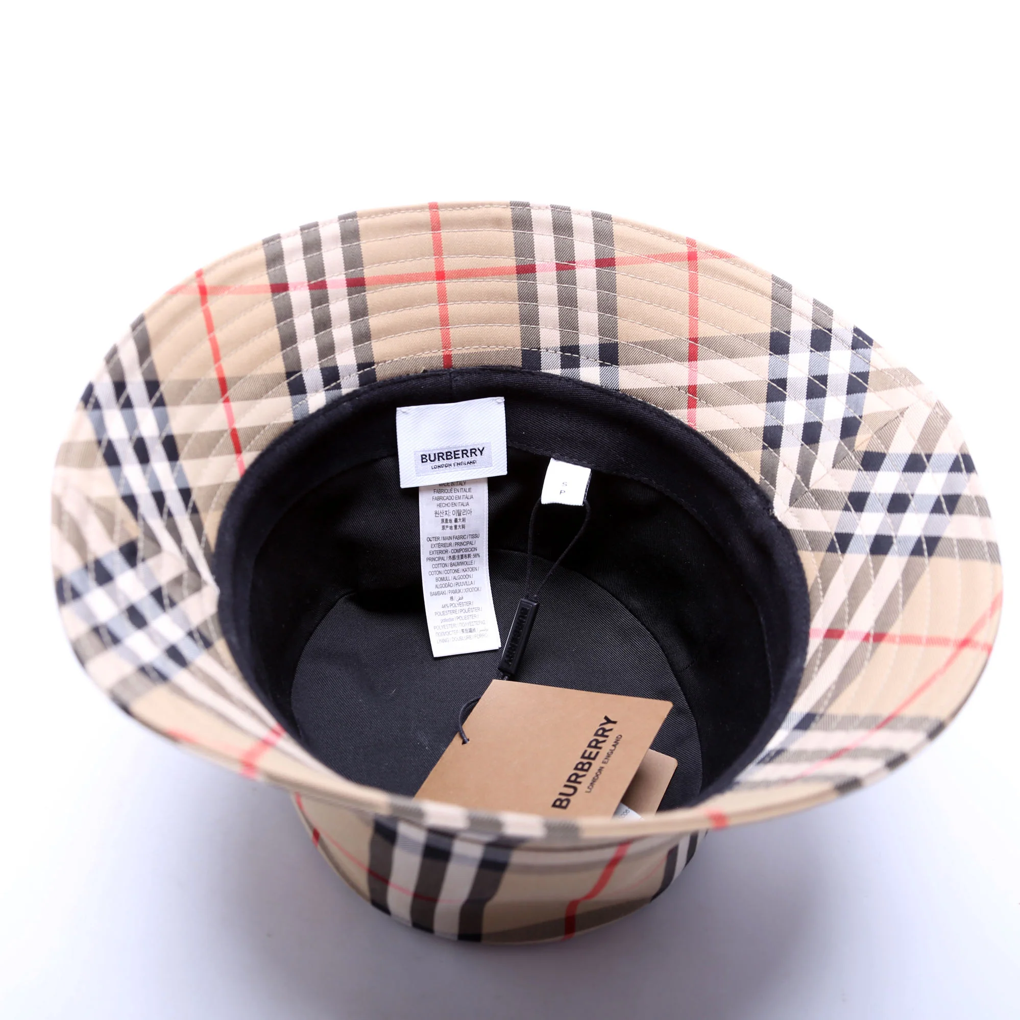 Vintage Check Bucket Hat Size Small Beige - Image 4