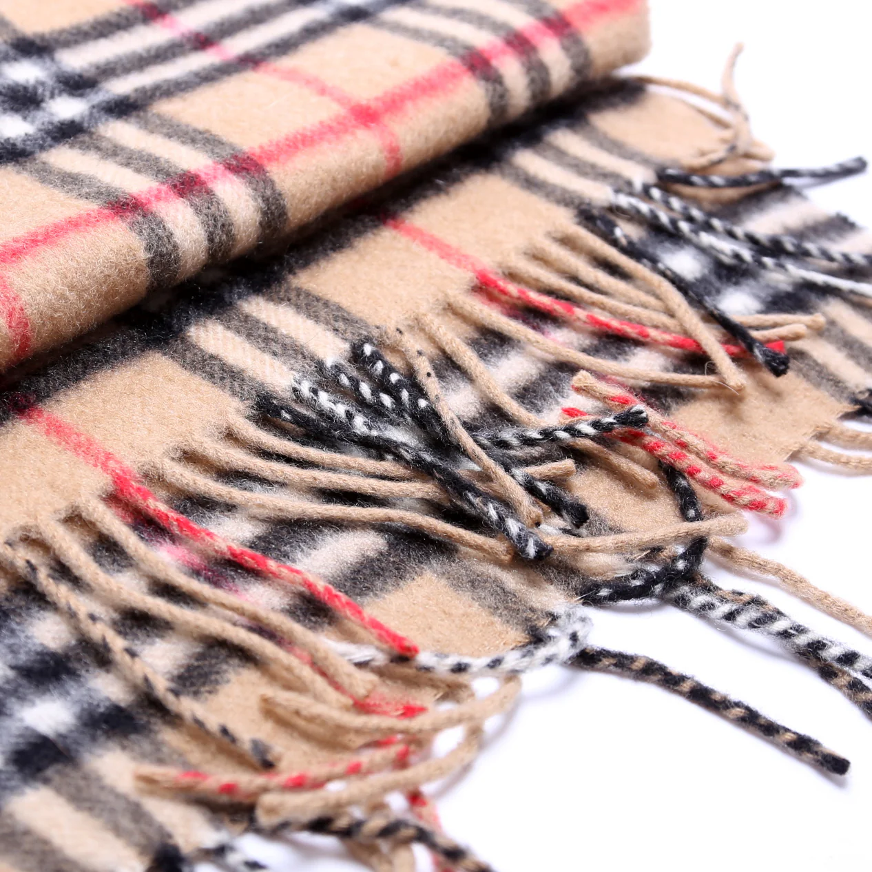Vintage Check Fringe Cashmere Scarf - Image 3