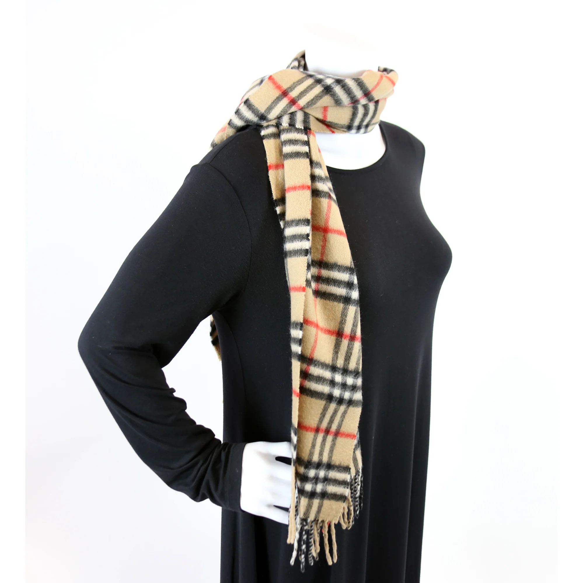 Vintage Check Fringe Cashmere Scarf - Image 7