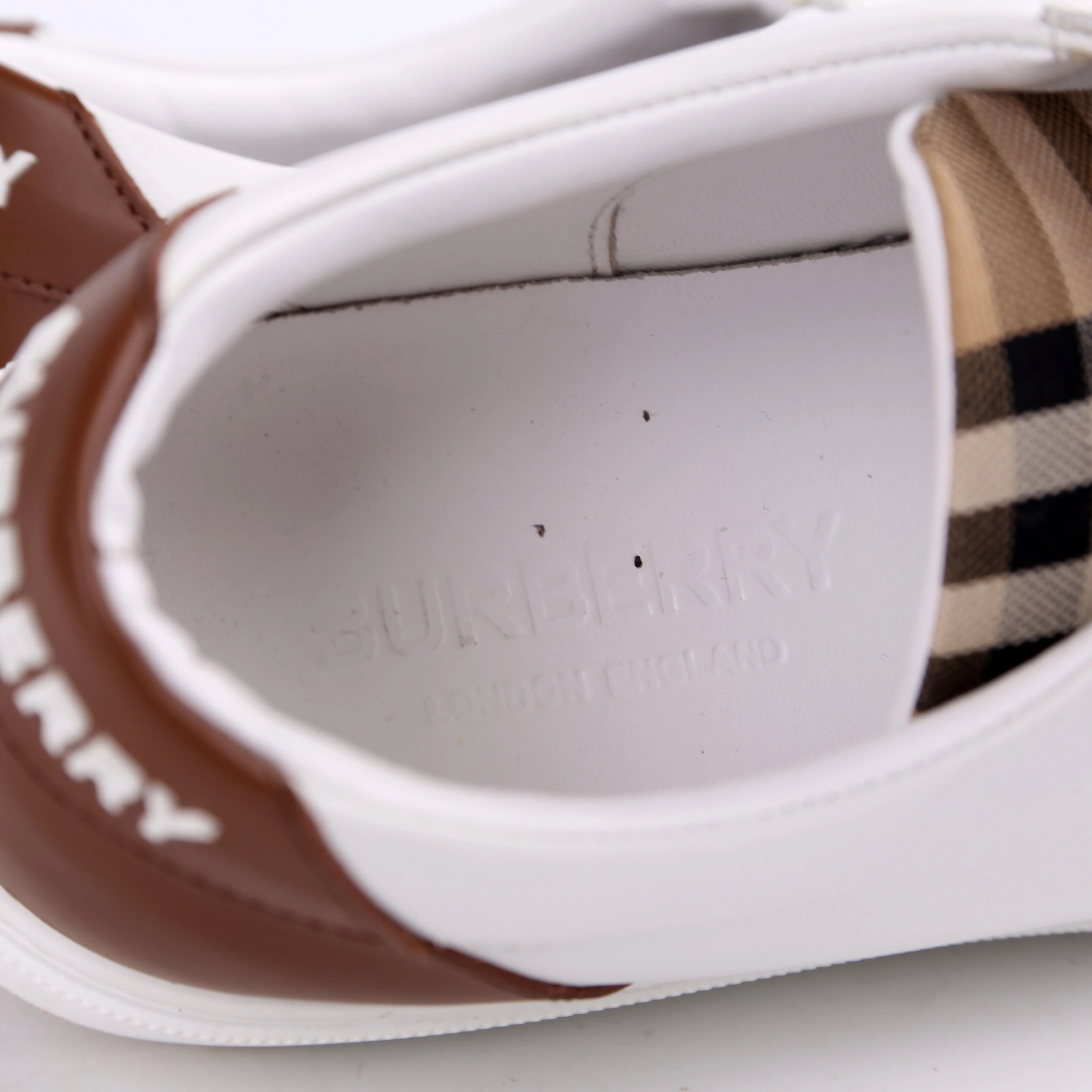 Vintage Check Leather Sneakers Size 36.5 - Image 6