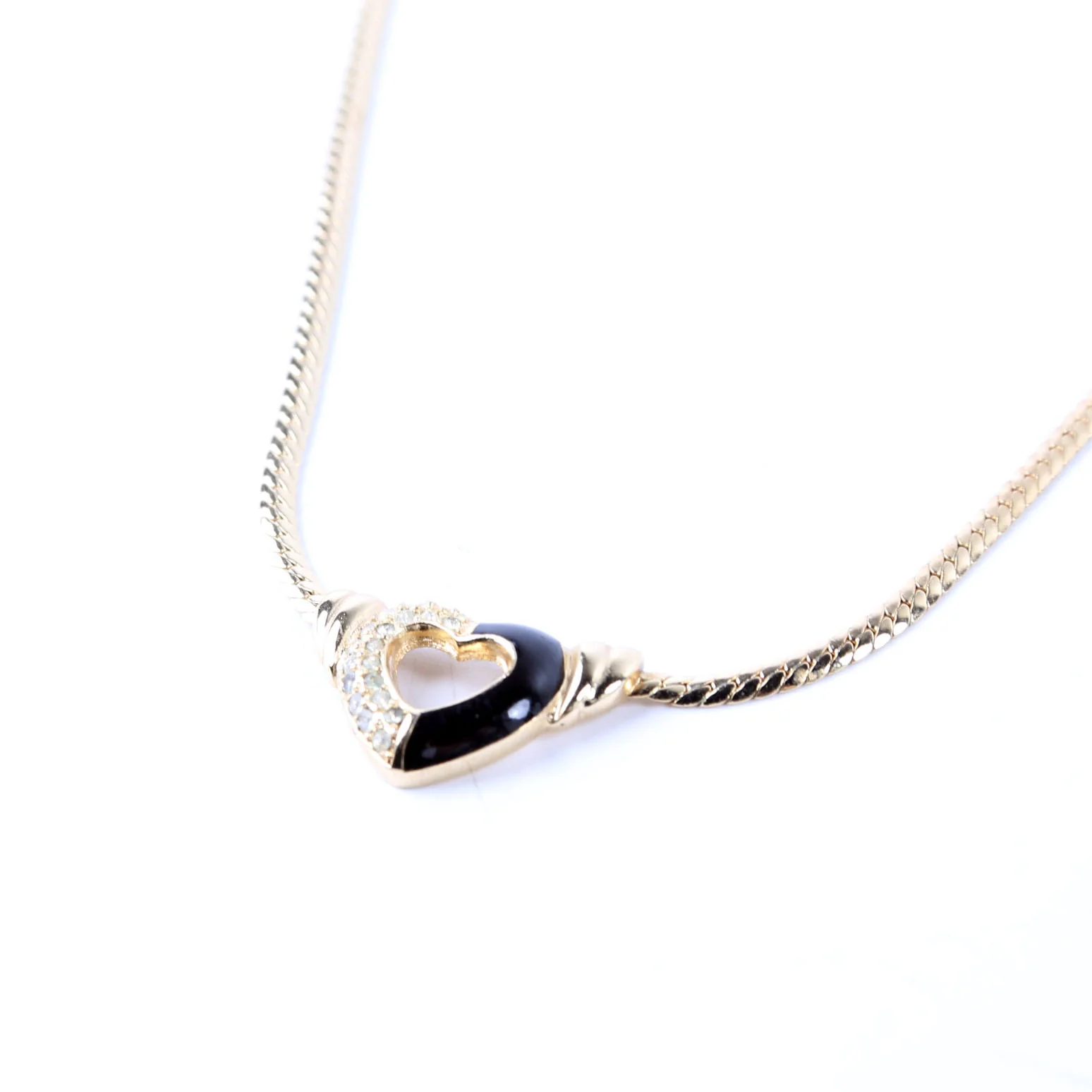 Vintage Snake Chain Heart Necklace with Rhinestones - Image 4