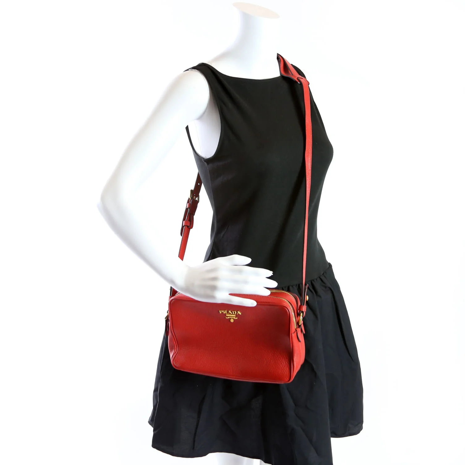 Vitello Daino Double Zip Camera Bag Red/Gold - Image 11