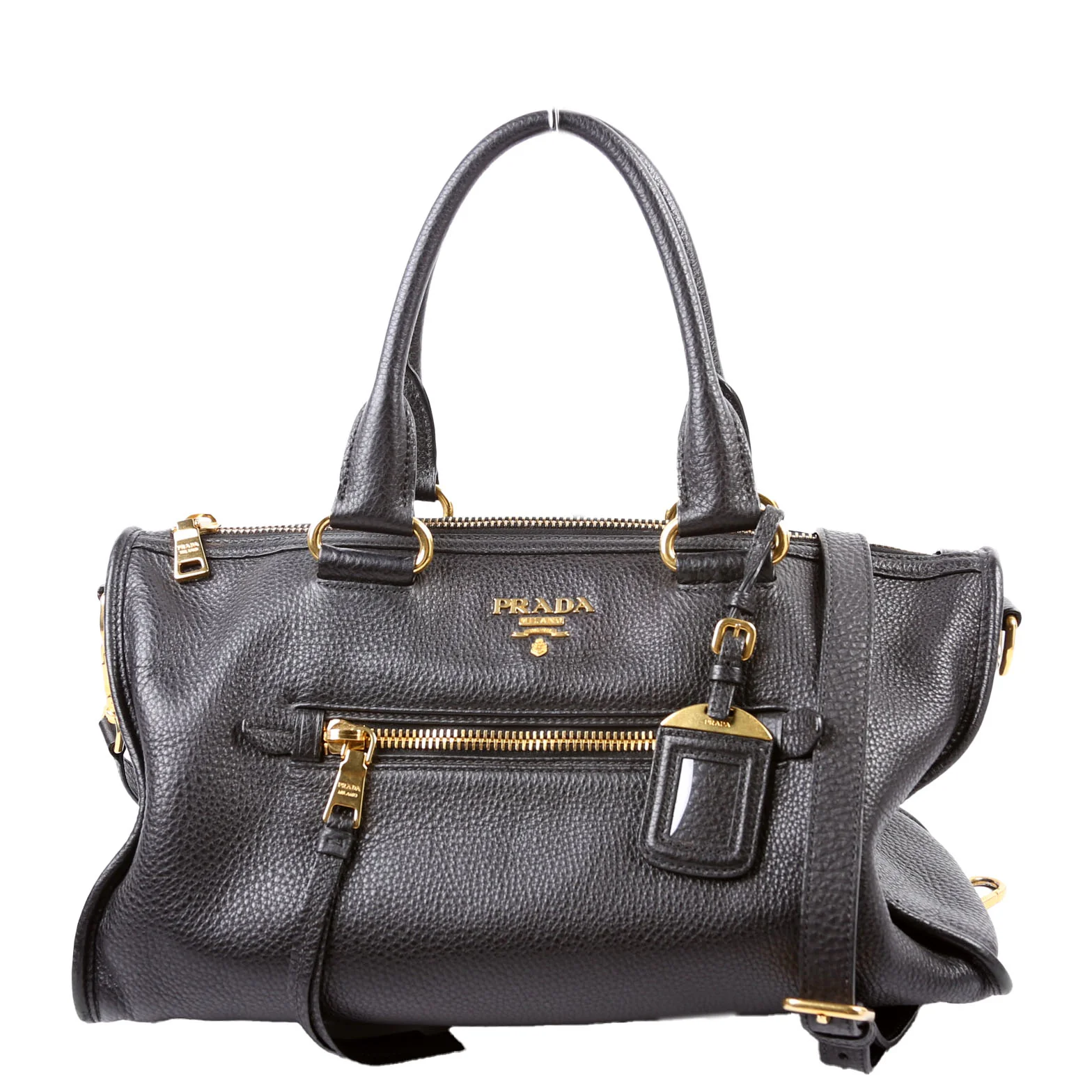 Vitello Daino Zip Shopping Satchel Large Black