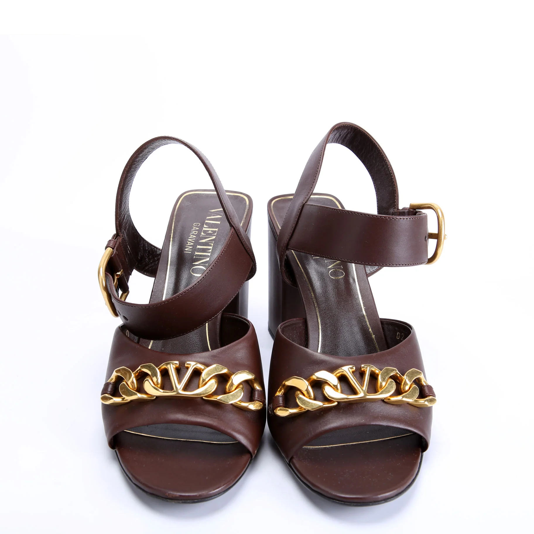VLogo Chain Ankle Strap 85MM Sandals Size 40 Brown - Image 2