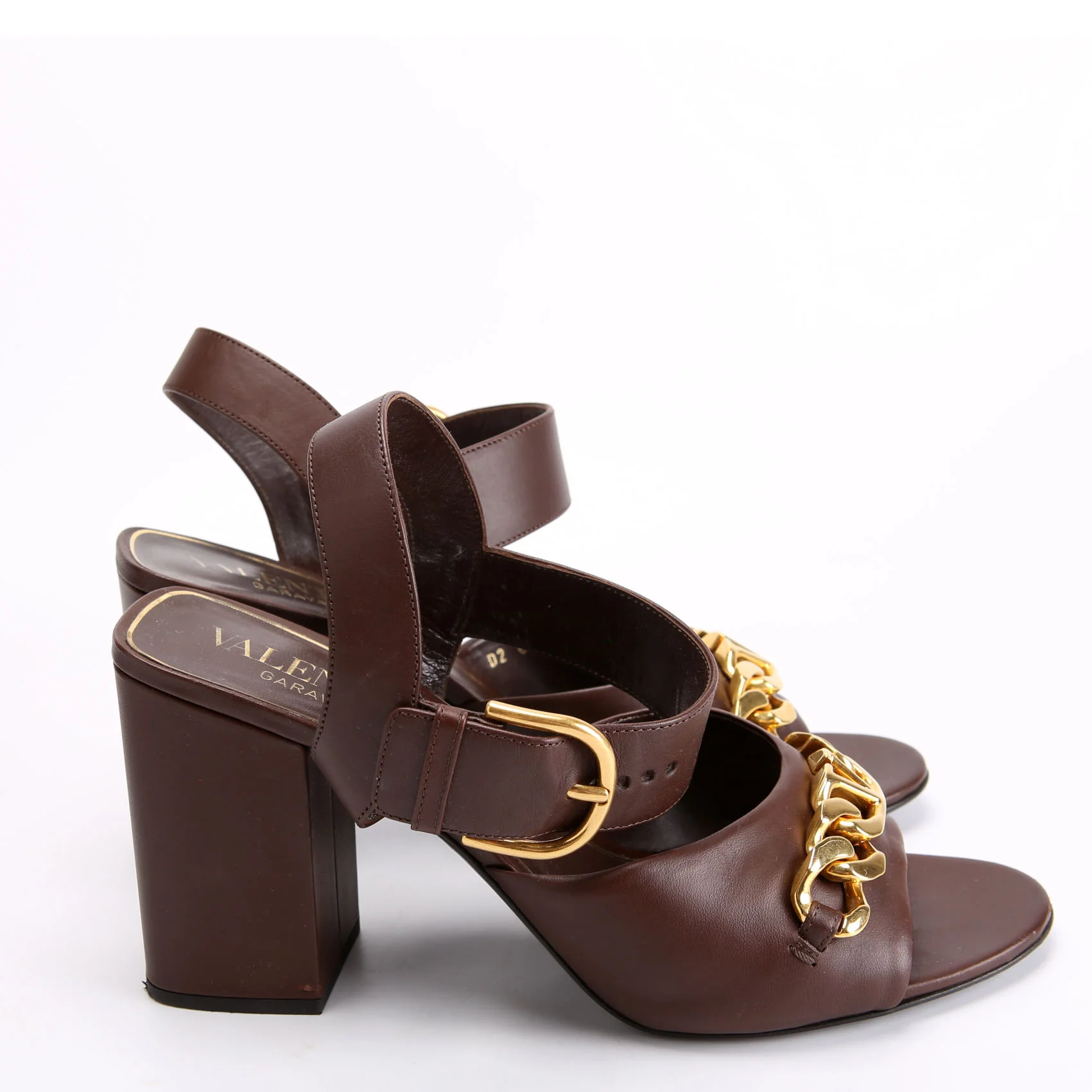 VLogo Chain Ankle Strap 85MM Sandals Size 40 Brown - Image 3