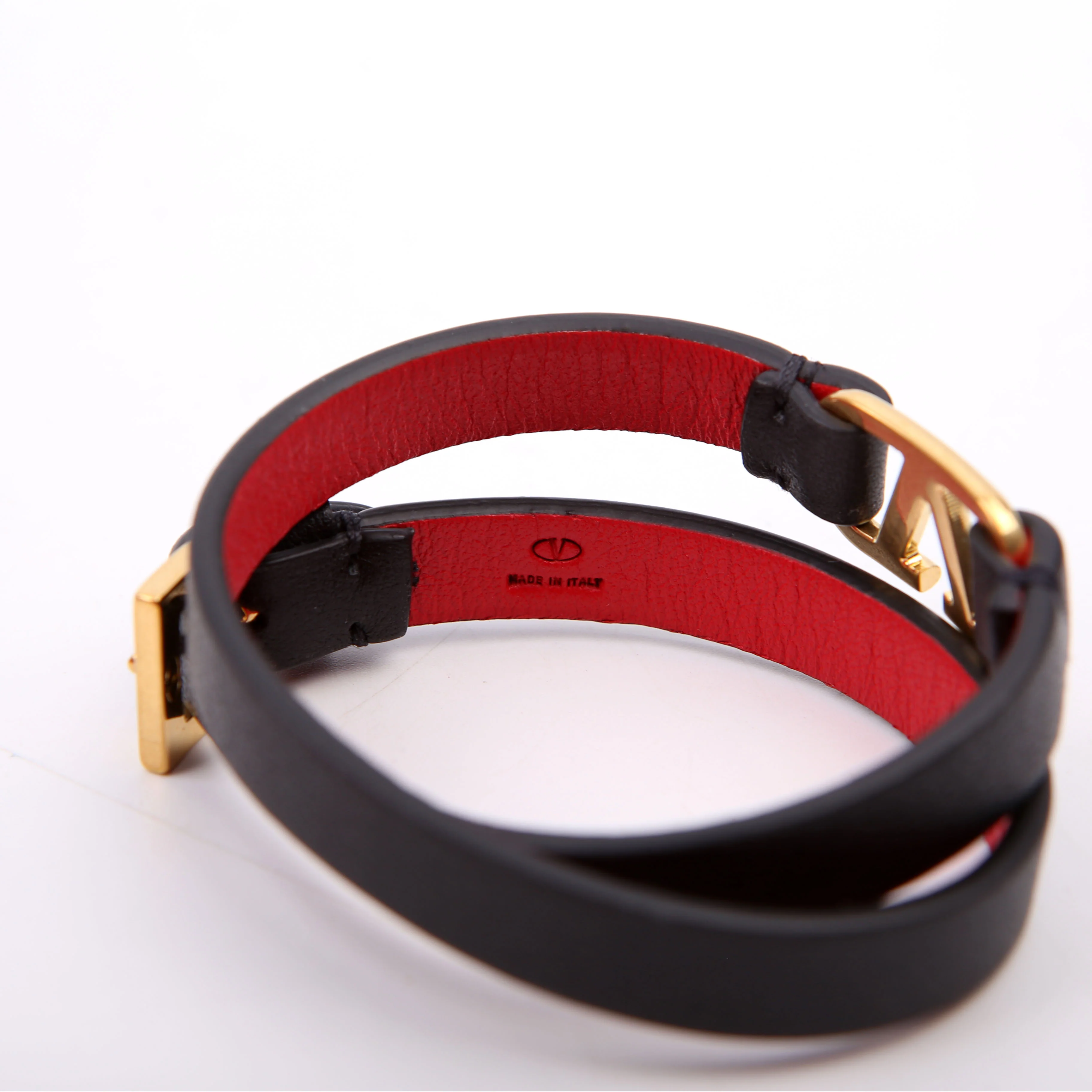 Vlogo Double Wrap Leather Bracelet Black - Image 3